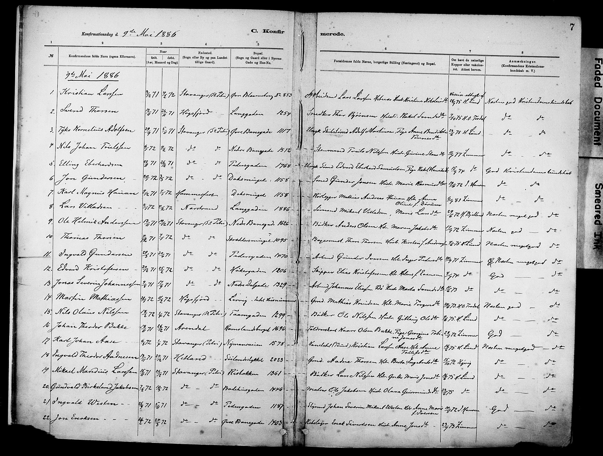 St. Johannes sokneprestkontor, SAST/A-101814/001/30/30BA/L0002: Parish register (official) no. A 2, 1885-1899, p. 7