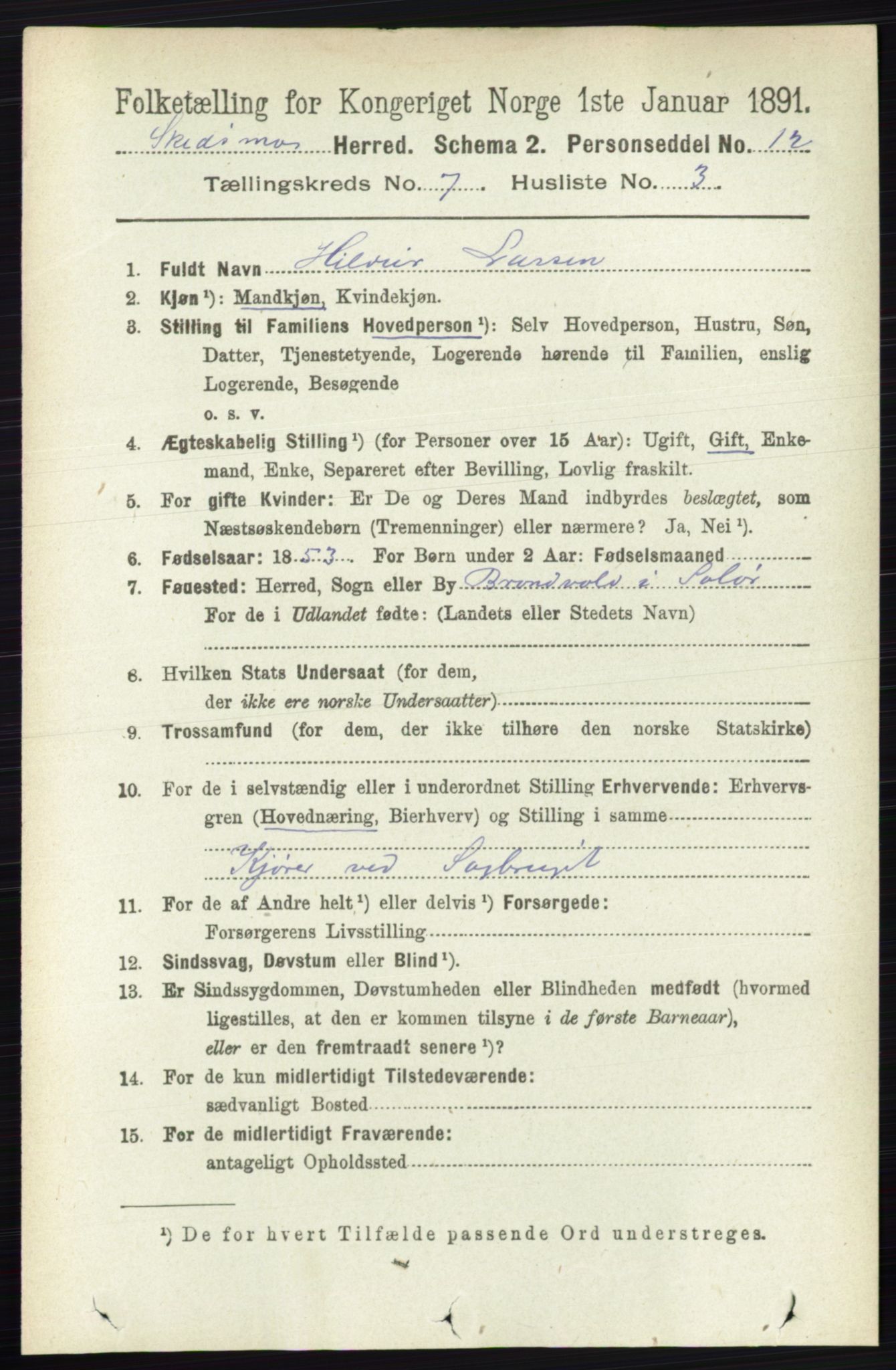 RA, 1891 census for 0231 Skedsmo, 1891, p. 3372