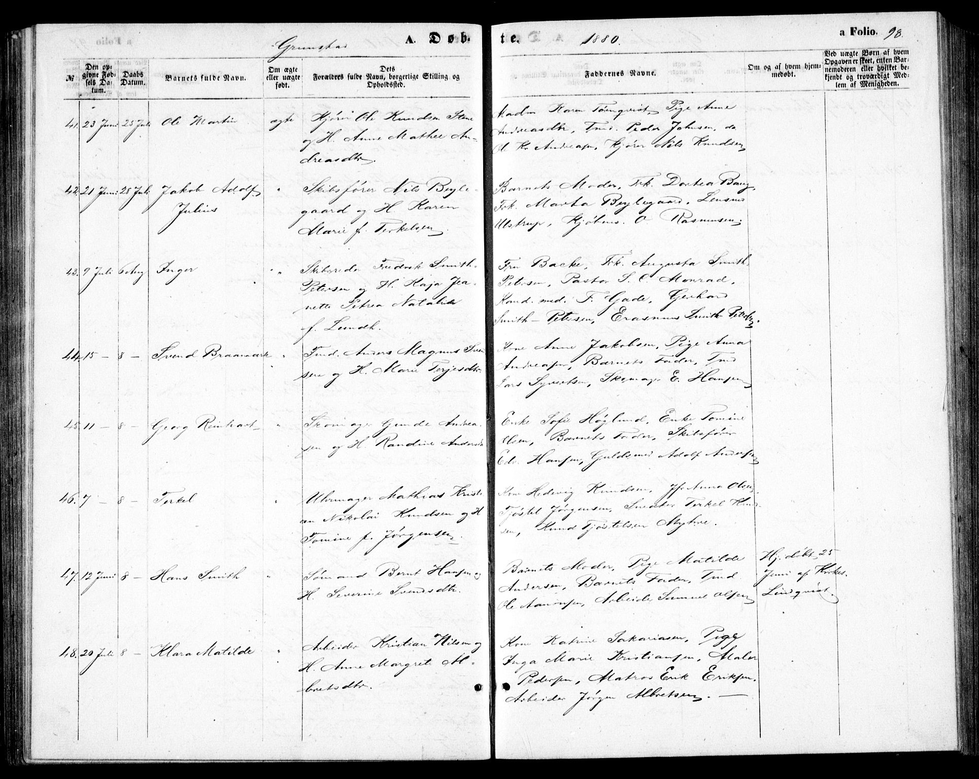 Fjære sokneprestkontor, AV/SAK-1111-0011/F/Fb/L0009: Parish register (copy) no. B 9, 1867-1870, p. 98