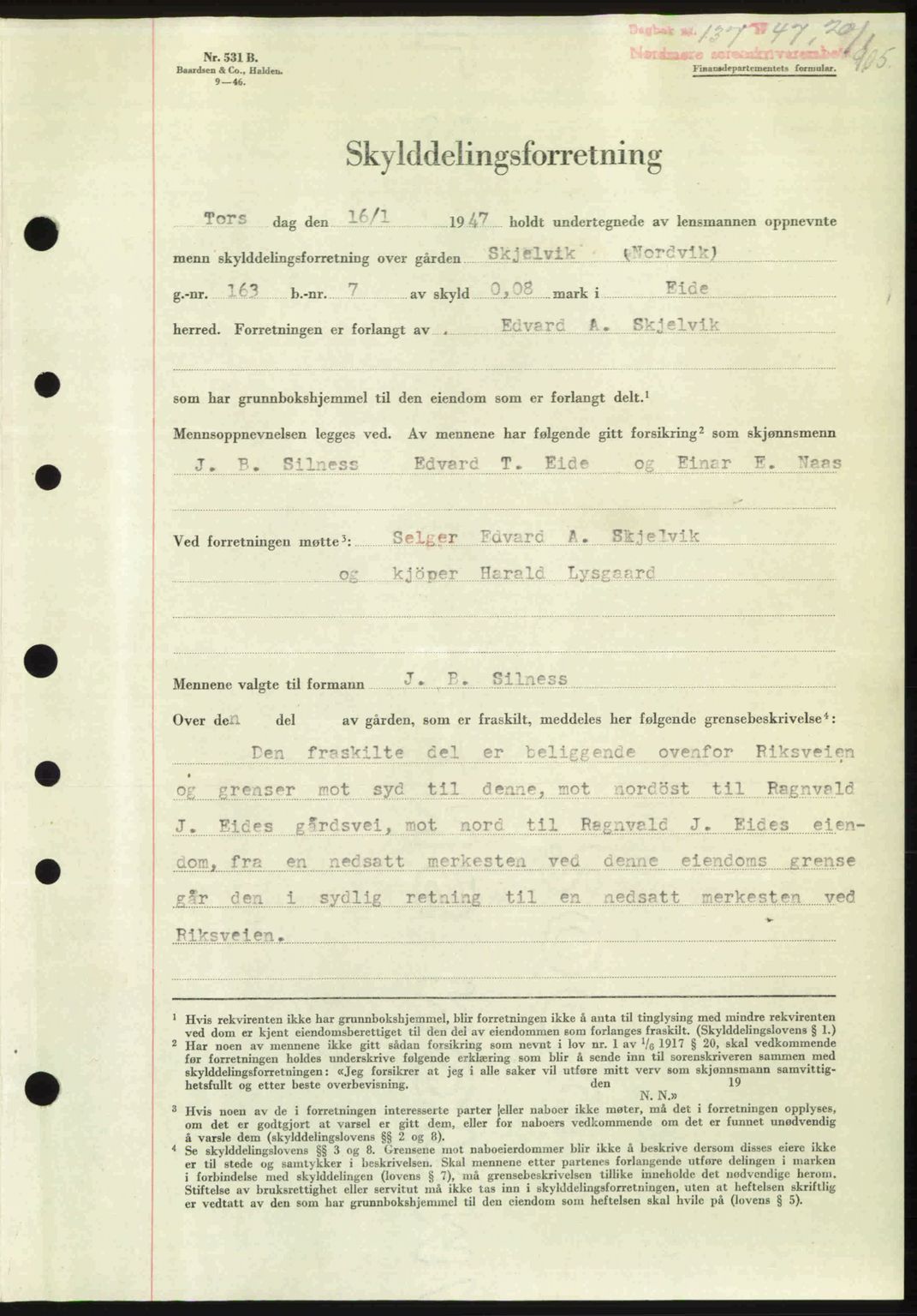 Nordmøre sorenskriveri, AV/SAT-A-4132/1/2/2Ca: Mortgage book no. A103, 1946-1947, Diary no: : 137/1947