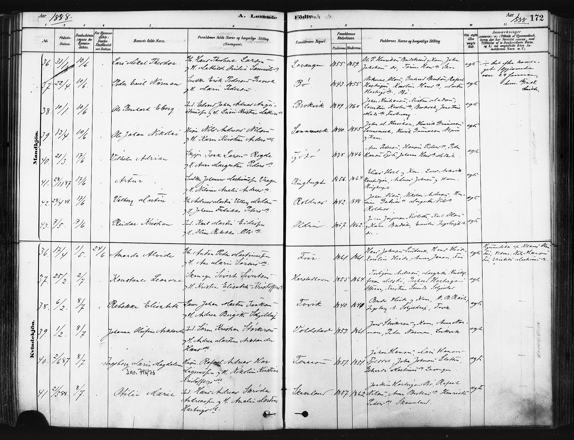 Trondenes sokneprestkontor, SATØ/S-1319/H/Ha/L0014kirke: Parish register (official) no. 14, 1878-1889, p. 172