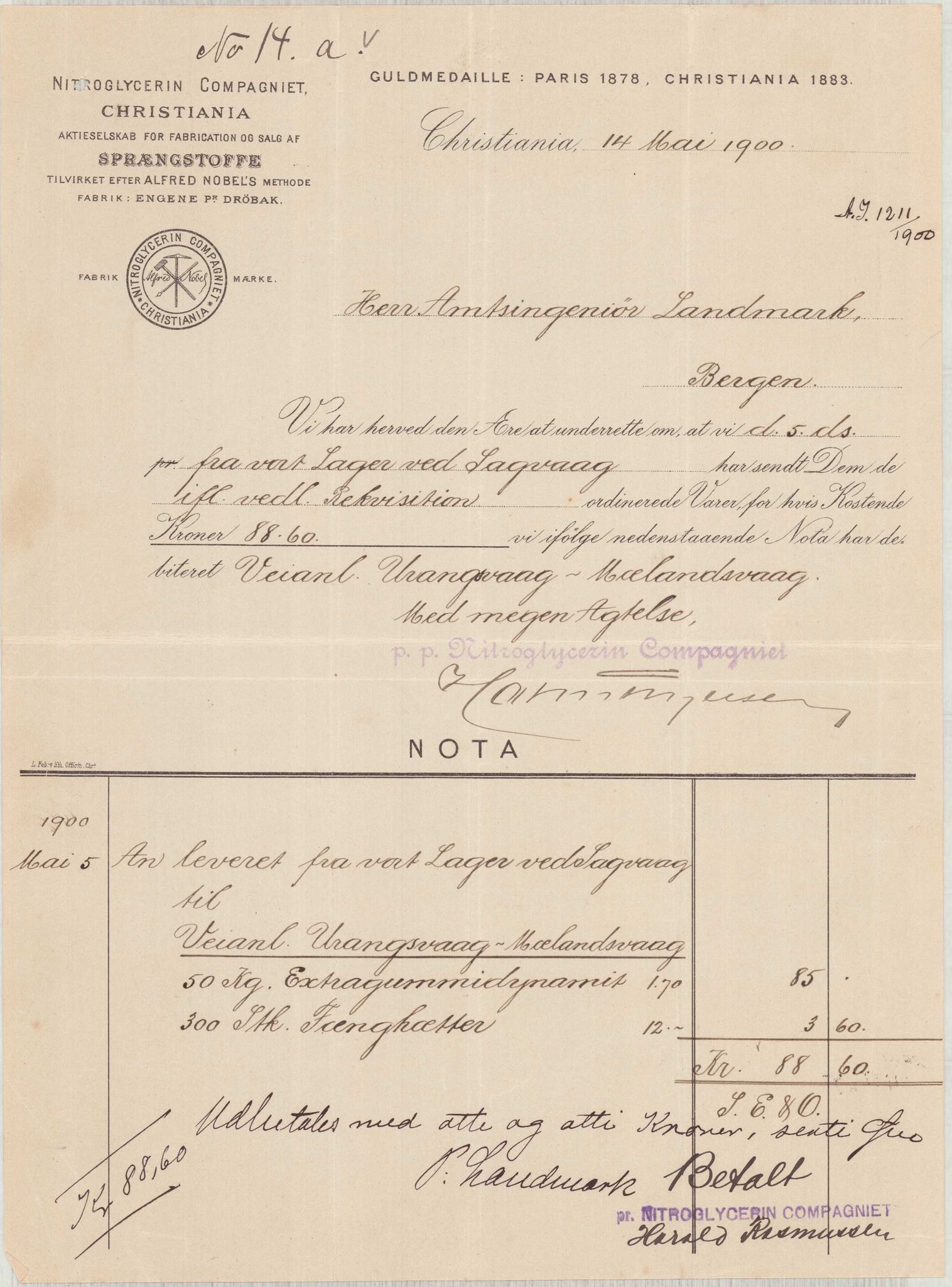 Finnaas kommune. Formannskapet, IKAH/1218a-021/E/Ea/L0002/0001: Rekneskap for veganlegg / Rekneskap for veganlegget Urangsvåg - Mælandsvåg, 1898-1900, p. 155