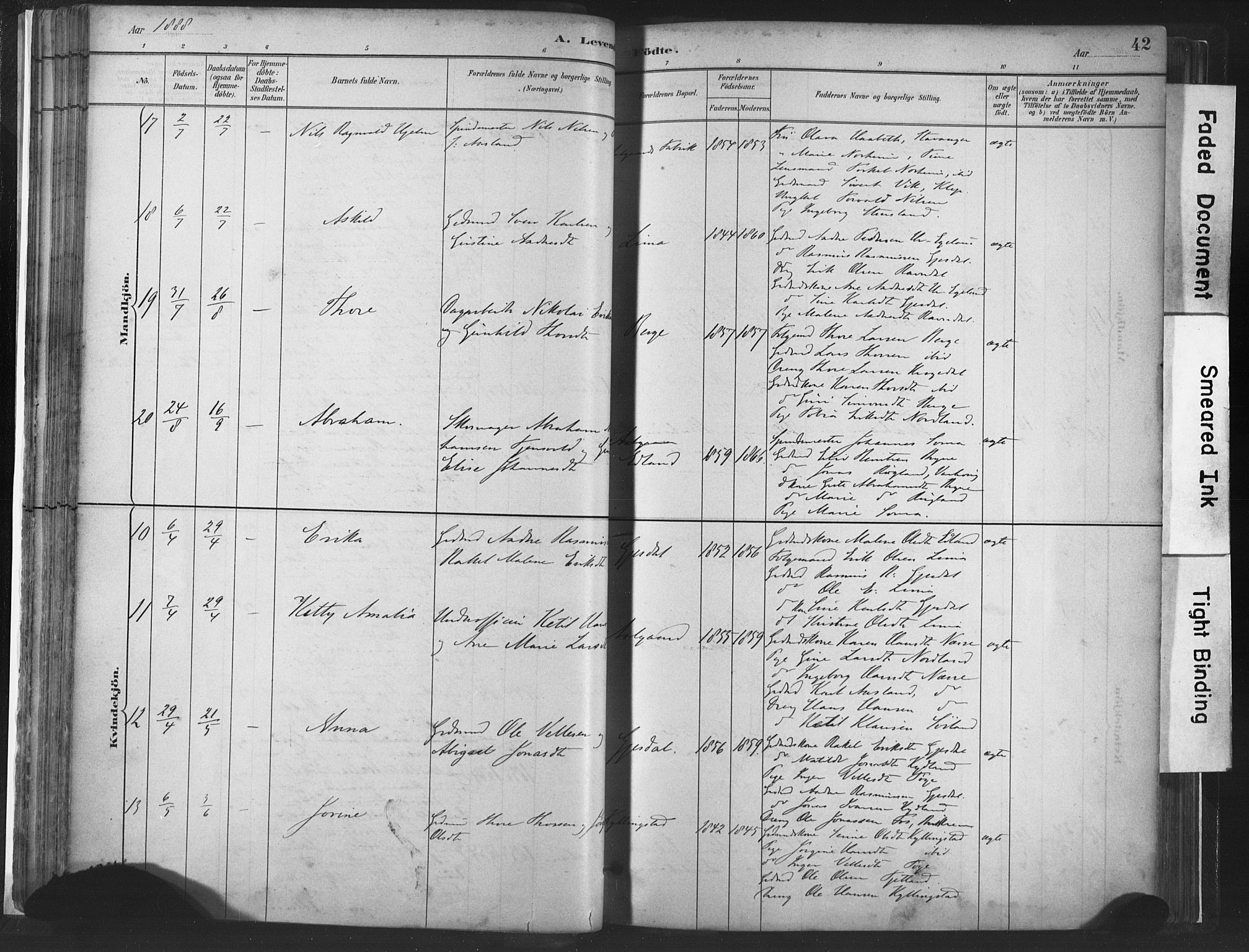 Lye sokneprestkontor, AV/SAST-A-101794/001/30BA/L0010: Parish register (official) no. A 10, 1881-1896, p. 42