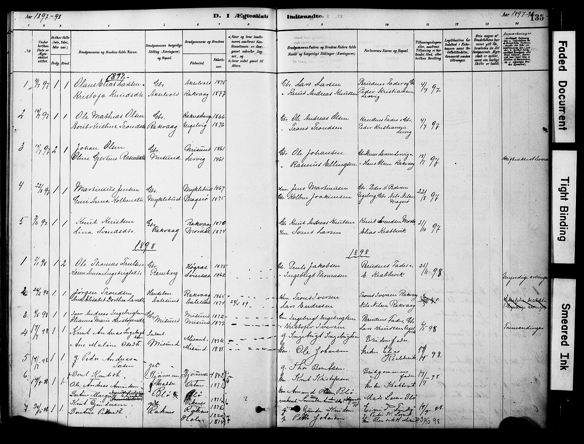 Ministerialprotokoller, klokkerbøker og fødselsregistre - Møre og Romsdal, AV/SAT-A-1454/563/L0736: Parish register (official) no. 563A01, 1878-1903, p. 135