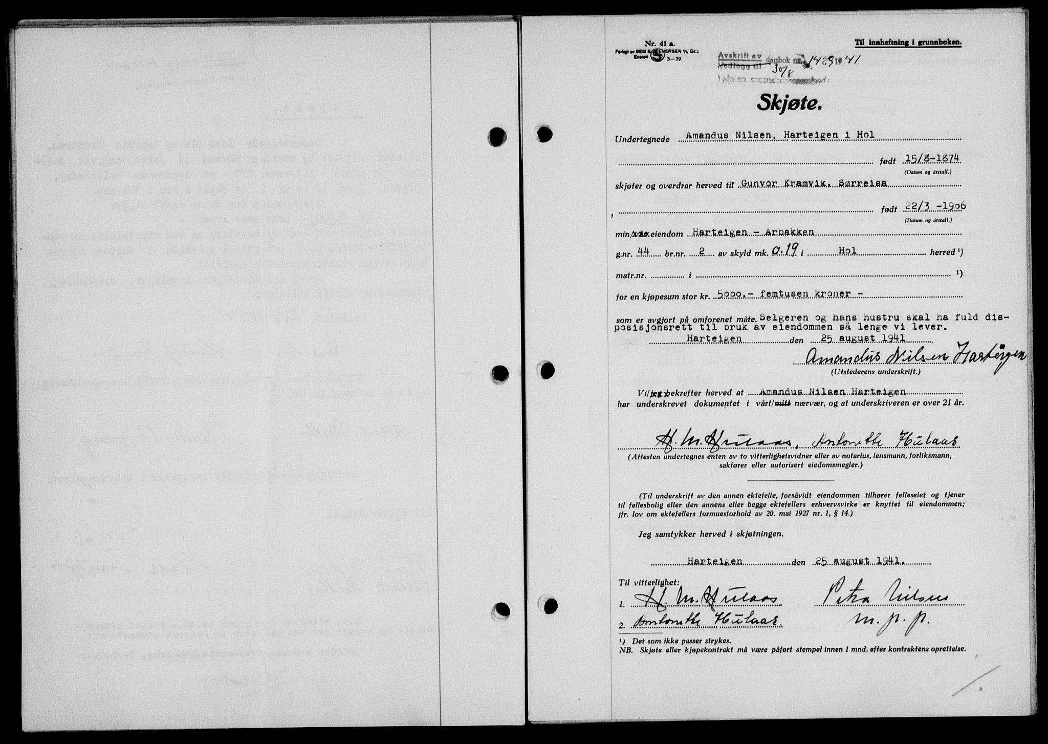 Lofoten sorenskriveri, SAT/A-0017/1/2/2C/L0008a: Mortgage book no. 8a, 1940-1941, Diary no: : 1429/1941