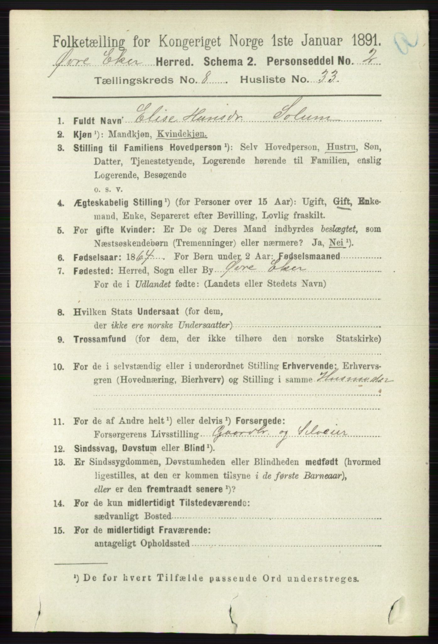 RA, 1891 census for 0624 Øvre Eiker, 1891, p. 3411