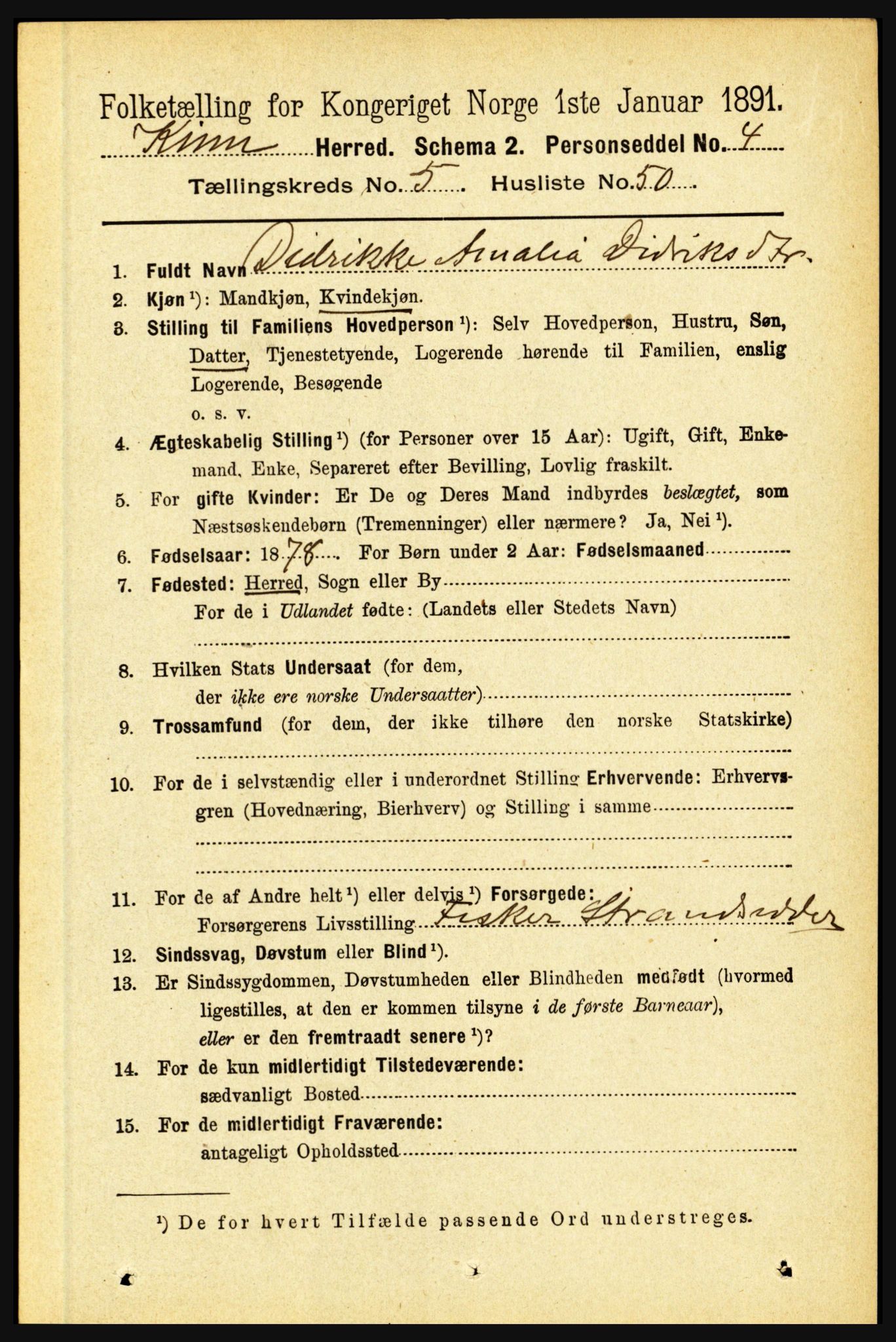 RA, 1891 census for 1437 Kinn, 1891, p. 2095