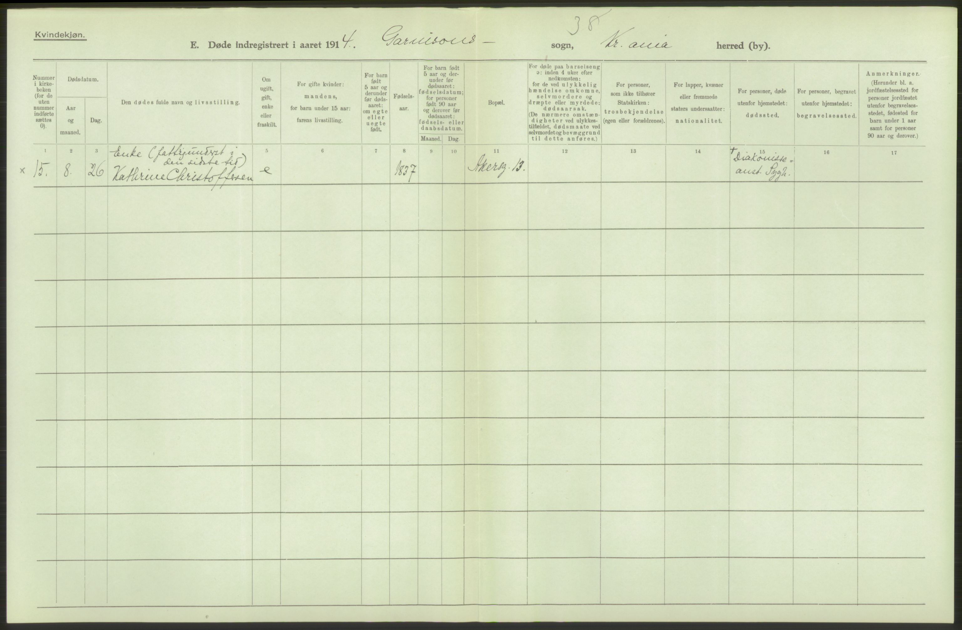 Statistisk sentralbyrå, Sosiodemografiske emner, Befolkning, AV/RA-S-2228/D/Df/Dfb/Dfbd/L0008: Kristiania: Døde, 1914, p. 30