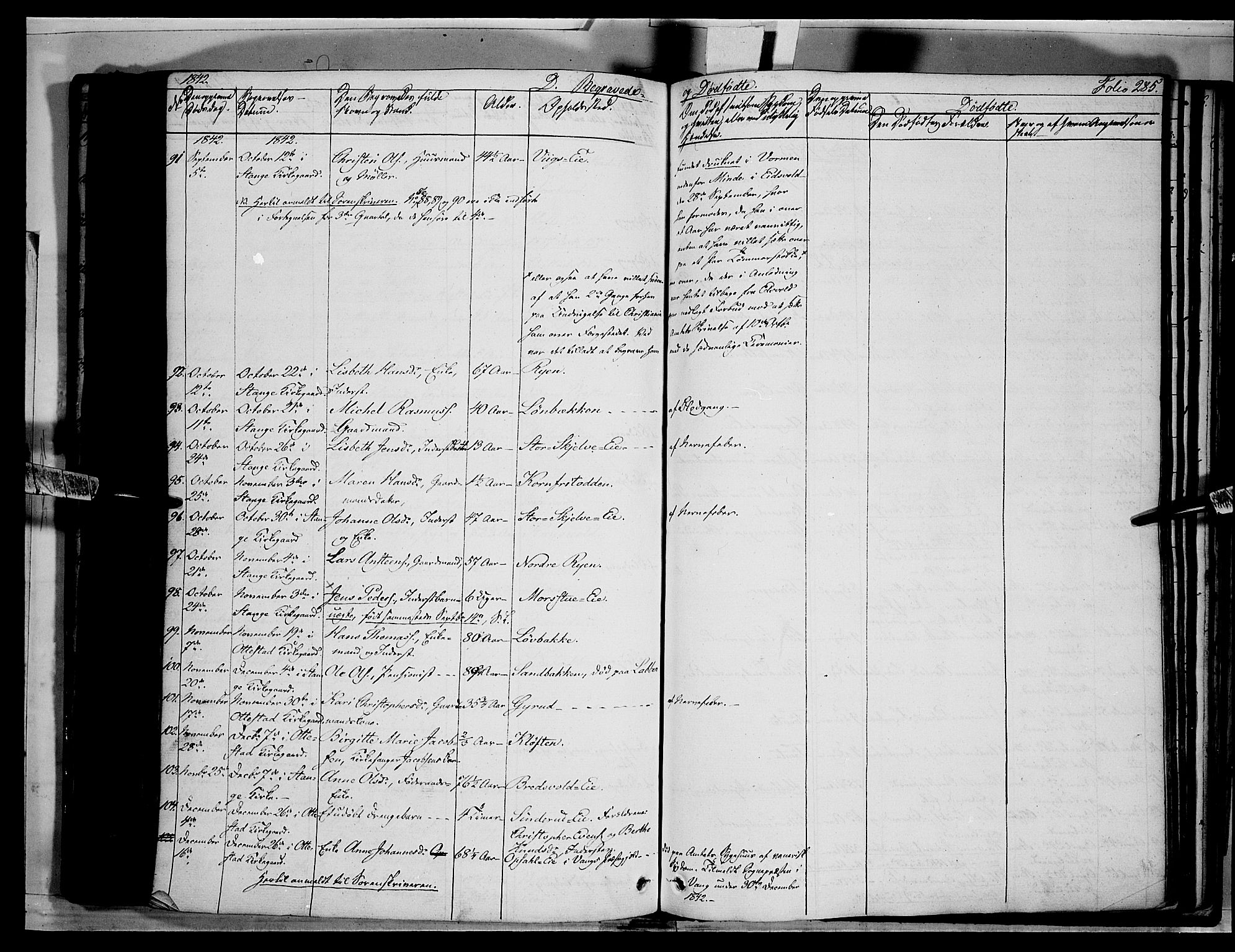 Stange prestekontor, AV/SAH-PREST-002/K/L0010: Parish register (official) no. 10, 1835-1845, p. 285