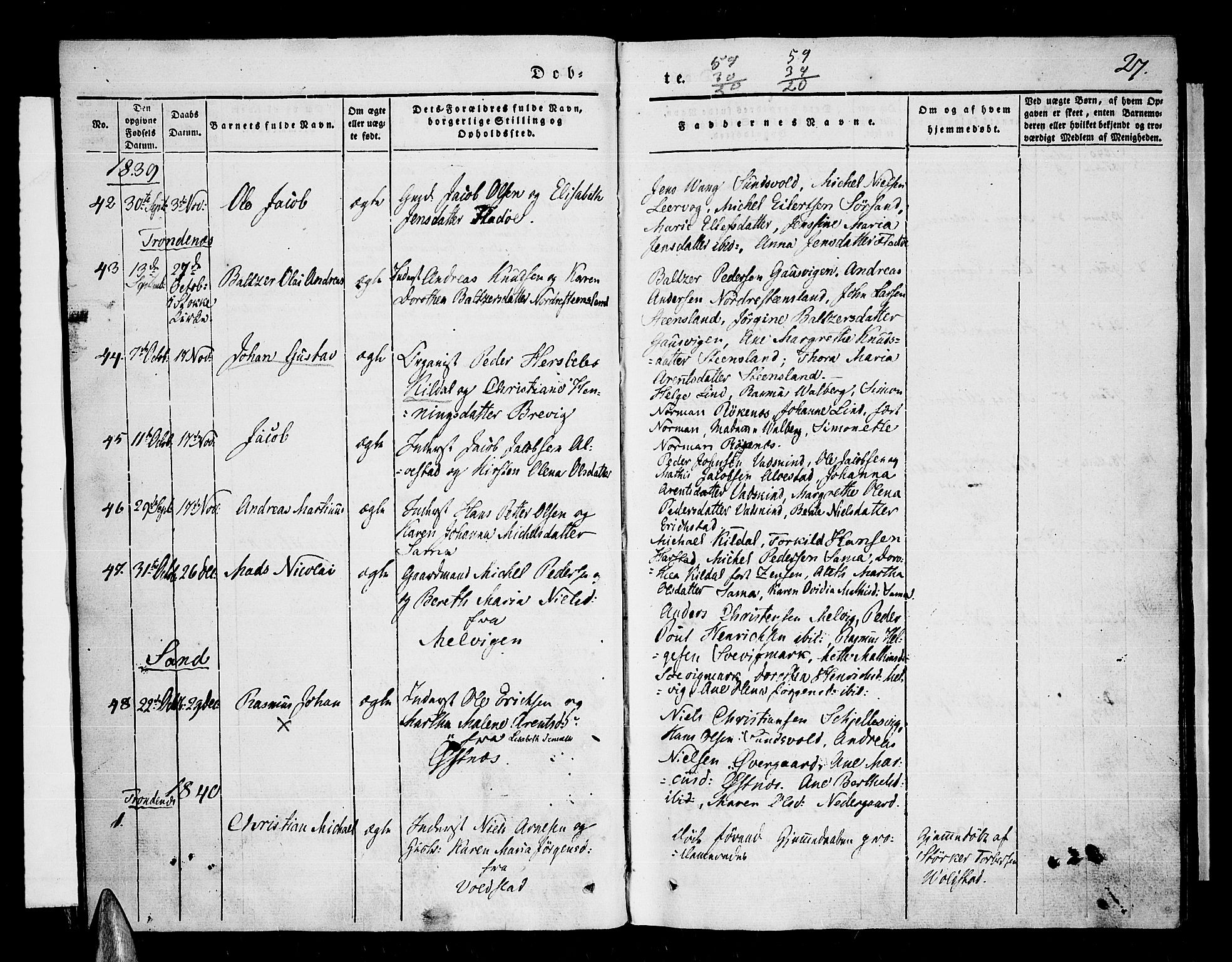 Trondenes sokneprestkontor, SATØ/S-1319/H/Ha/L0008kirke: Parish register (official) no. 8, 1835-1840, p. 27