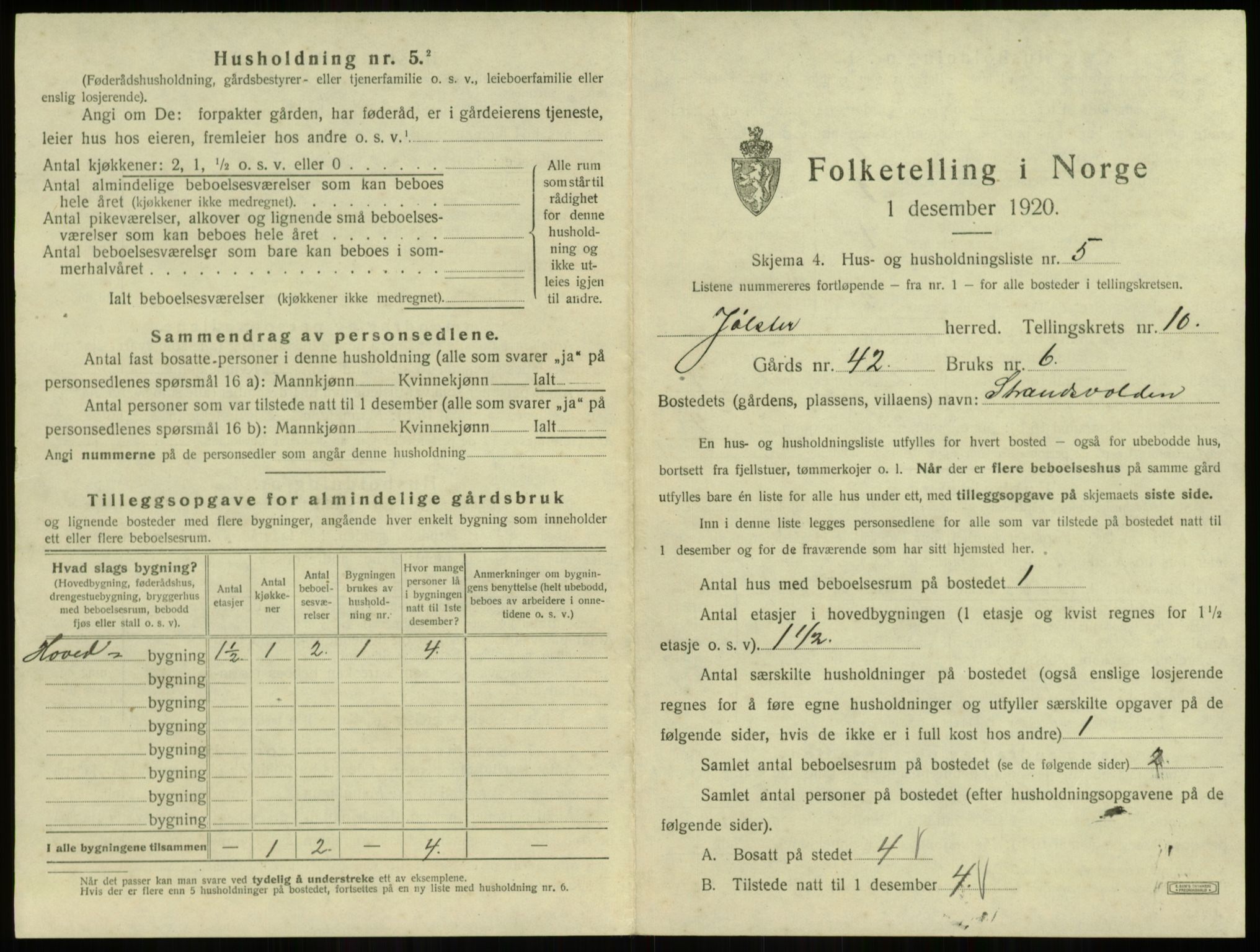 SAB, 1920 census for Jølster, 1920, p. 616