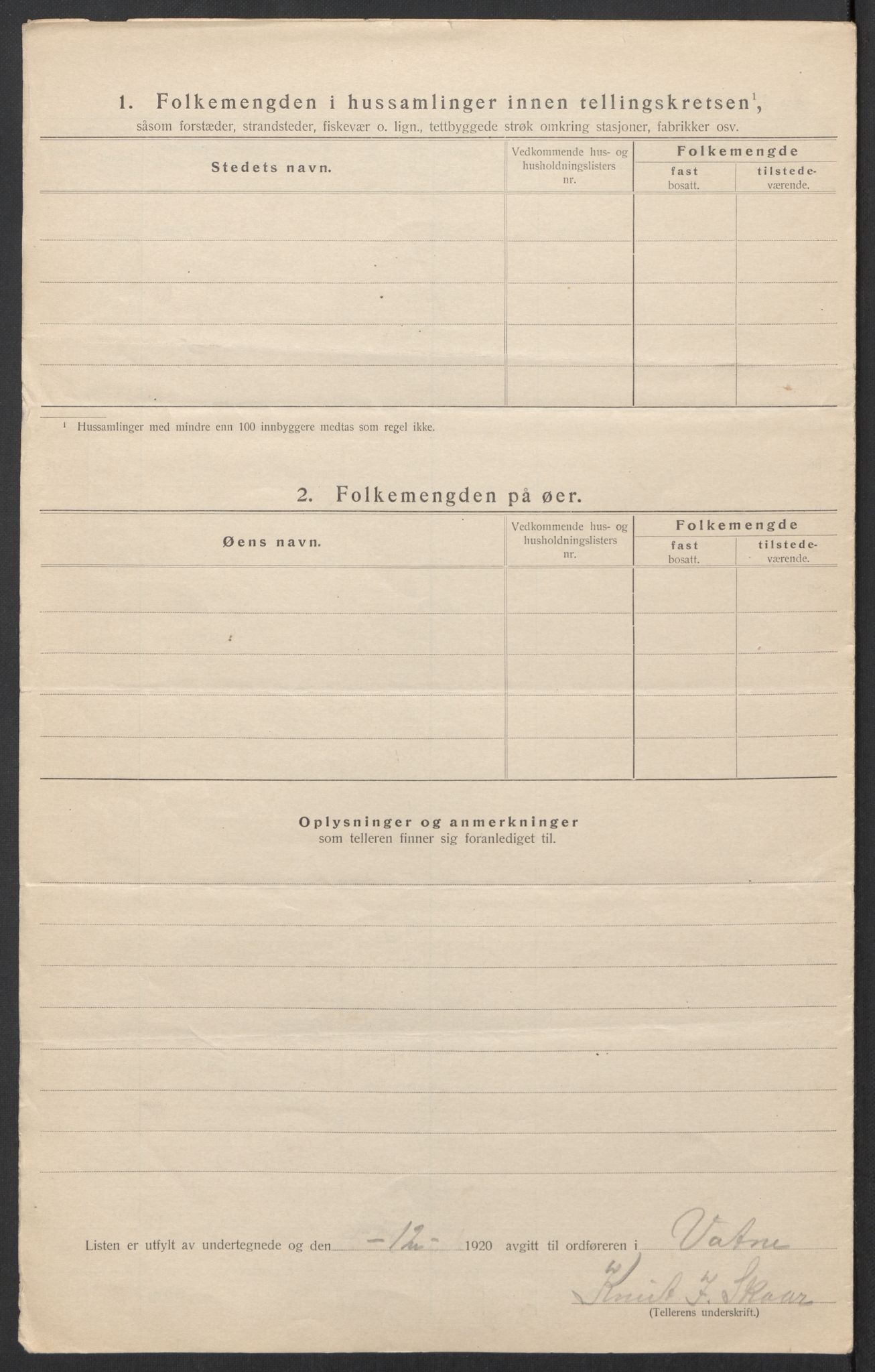 SAT, 1920 census for Vatne, 1920, p. 17