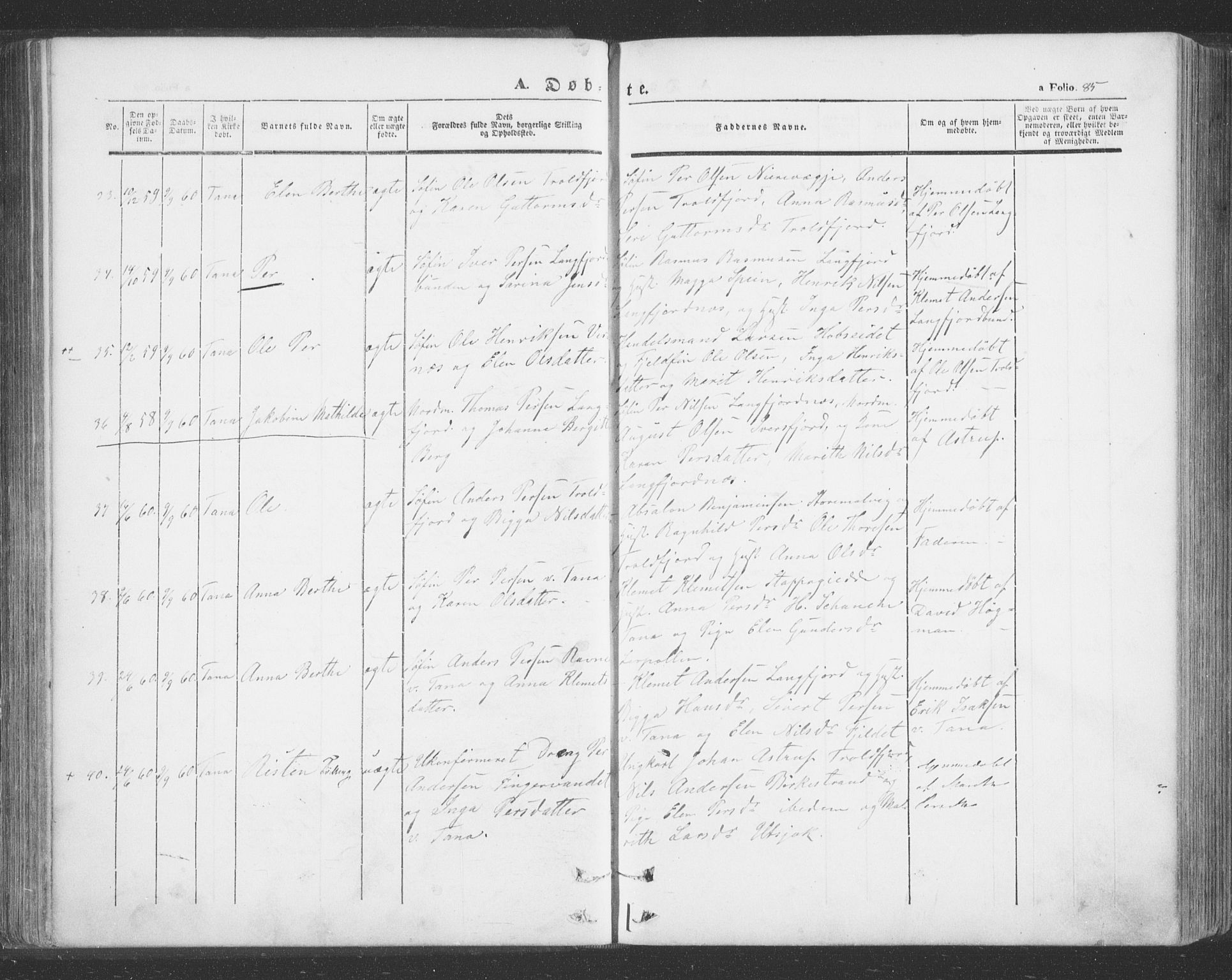 Tana sokneprestkontor, SATØ/S-1334/H/Ha/L0001kirke: Parish register (official) no. 1, 1846-1861, p. 85