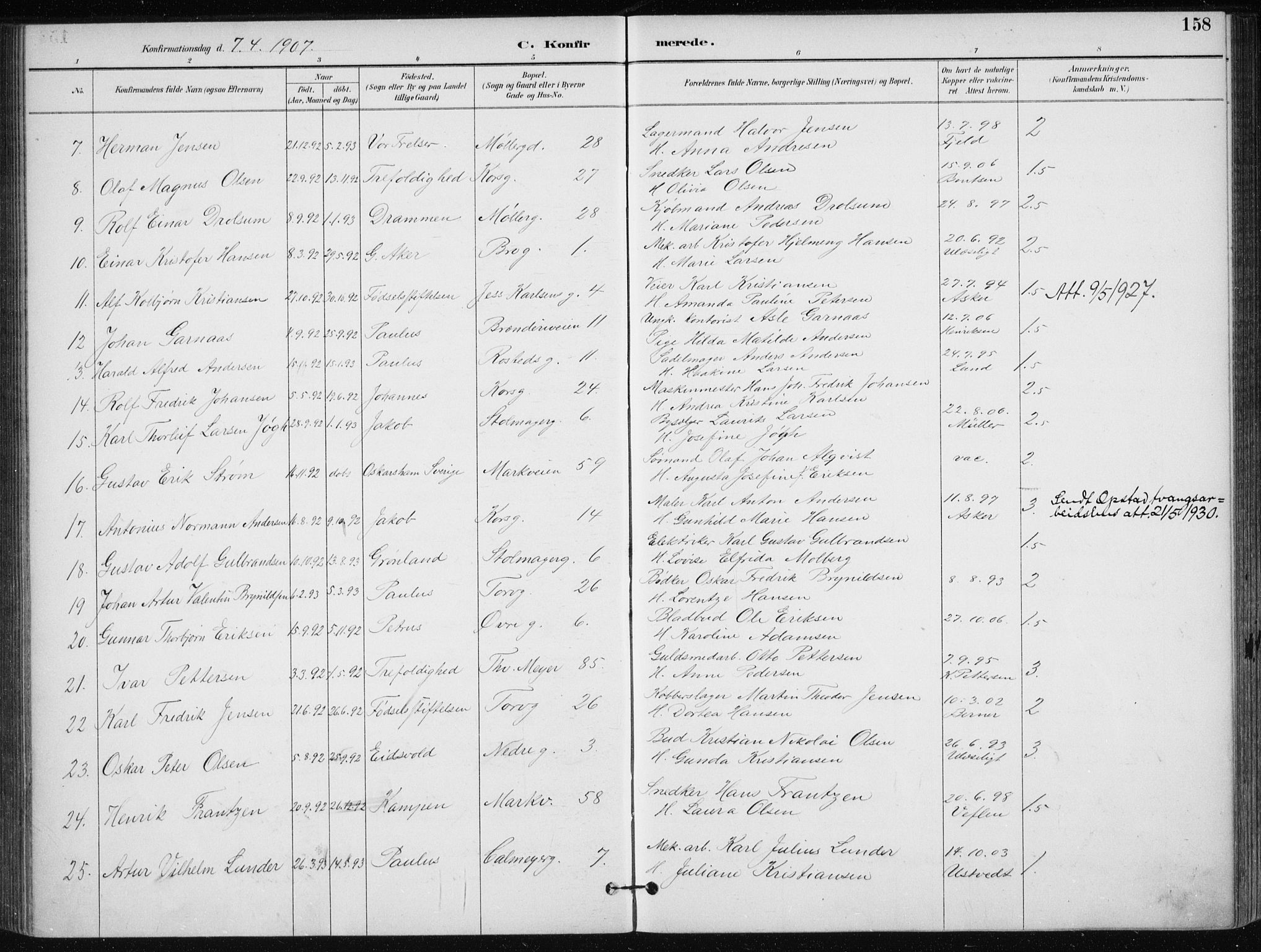 Jakob prestekontor Kirkebøker, SAO/A-10850/F/Fa/L0008: Parish register (official) no. 8, 1892-1924, p. 158