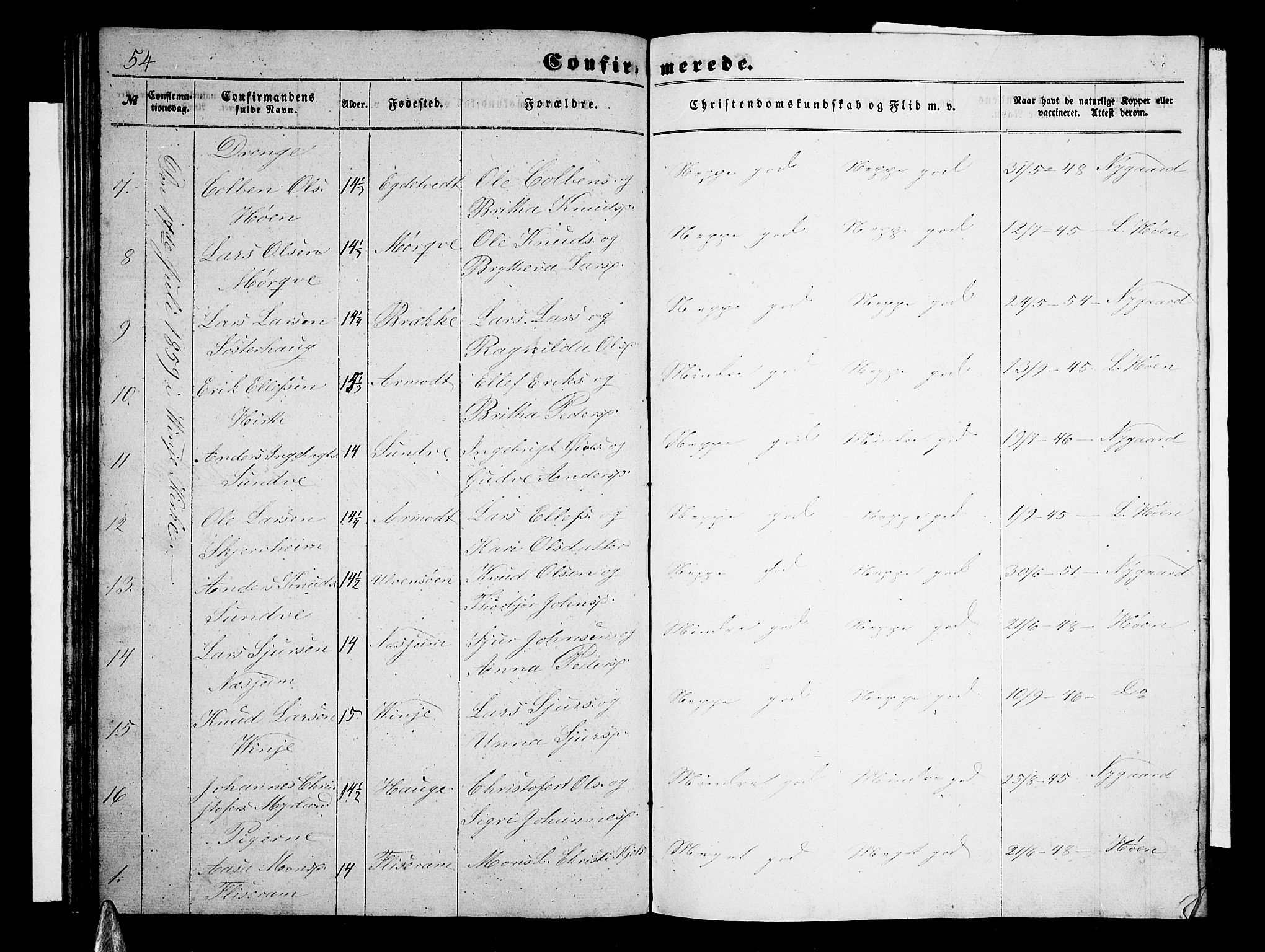 Vossestrand Sokneprestembete, AV/SAB-A-79101/H/Hab: Parish register (copy) no. B 1, 1855-1867, p. 54