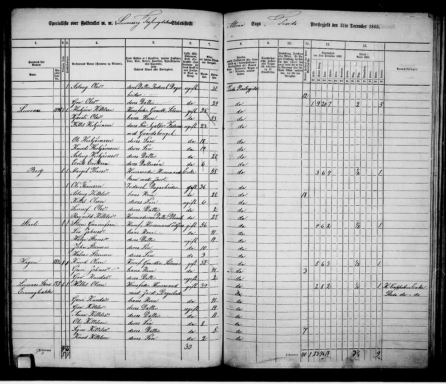 RA, 1865 census for Tinn, 1865, p. 39