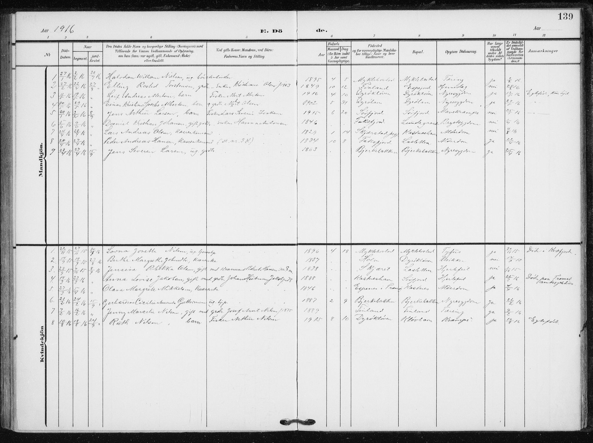 Tranøy sokneprestkontor, AV/SATØ-S-1313/I/Ia/Iaa/L0013kirke: Parish register (official) no. 13, 1905-1922, p. 139