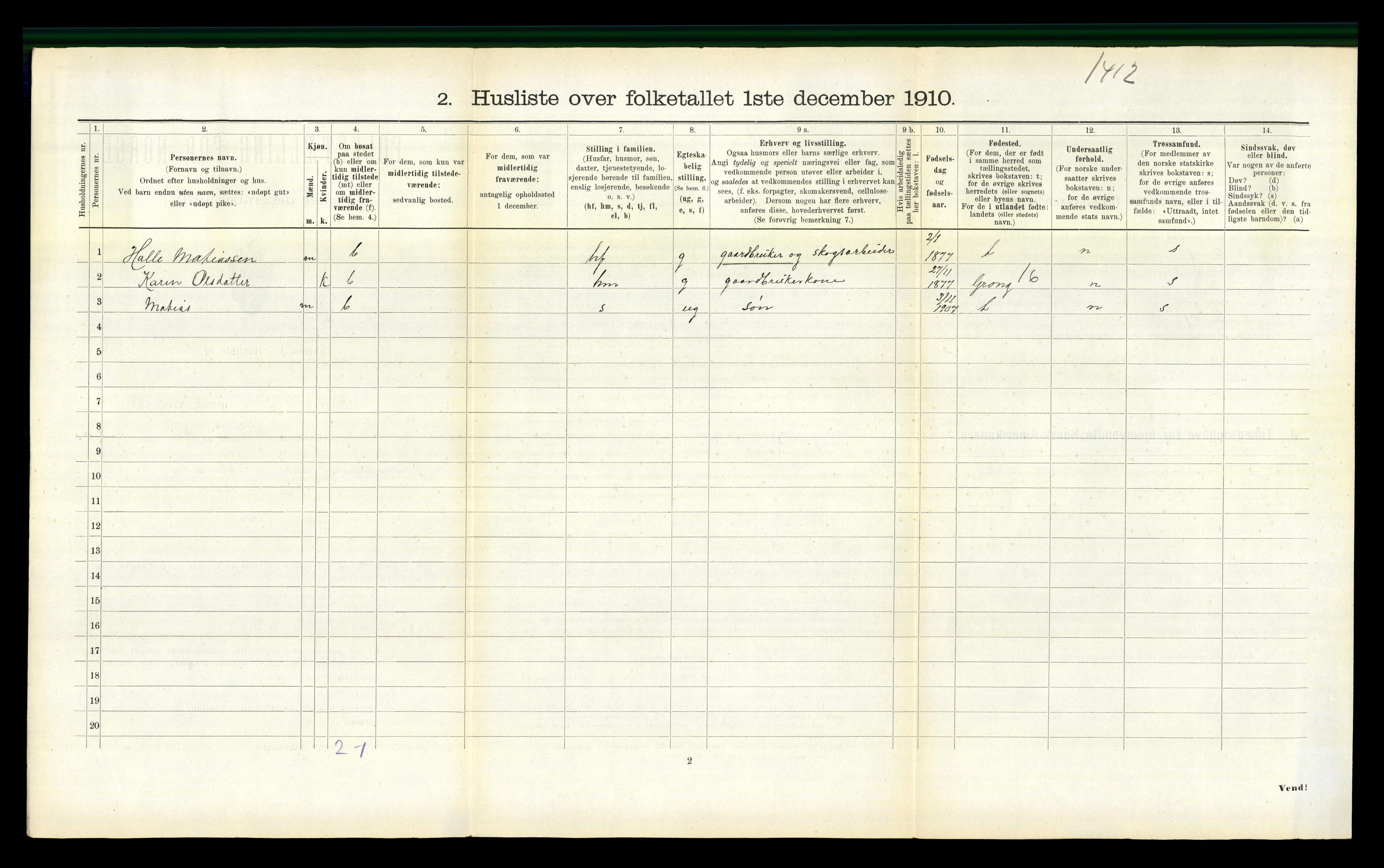 RA, 1910 census for Overhalla, 1910, p. 626