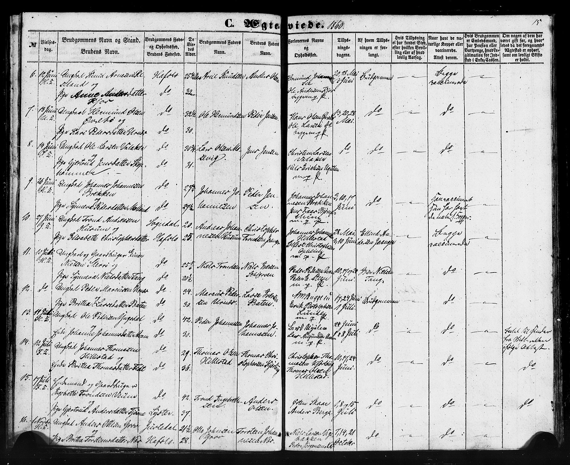 Hafslo sokneprestembete, AV/SAB-A-80301/H/Haa/Haaa/L0013: Parish register (official) no. A 13, 1854-1879, p. 15