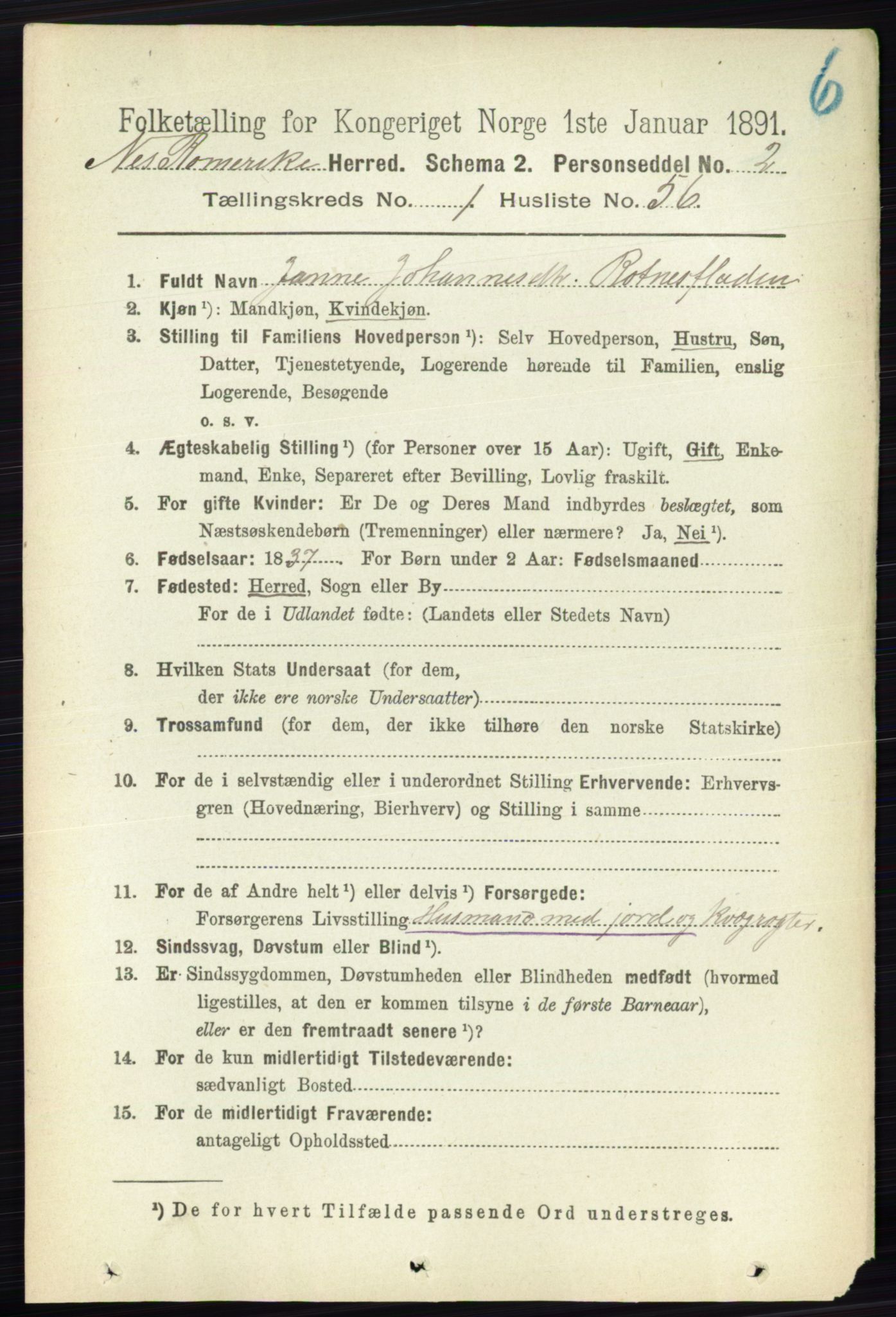 RA, 1891 census for 0236 Nes, 1891, p. 509