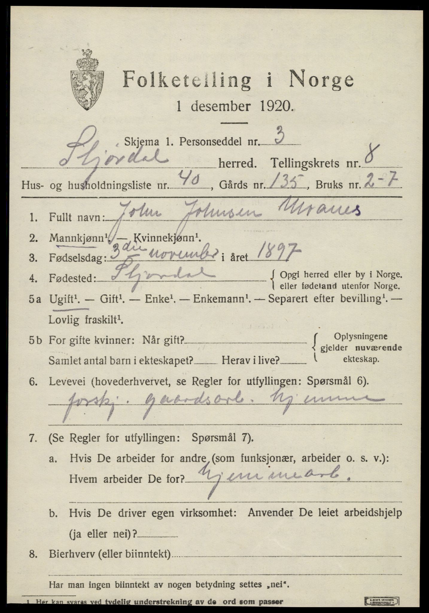 SAT, 1920 census for Stjørdal, 1920, p. 8266