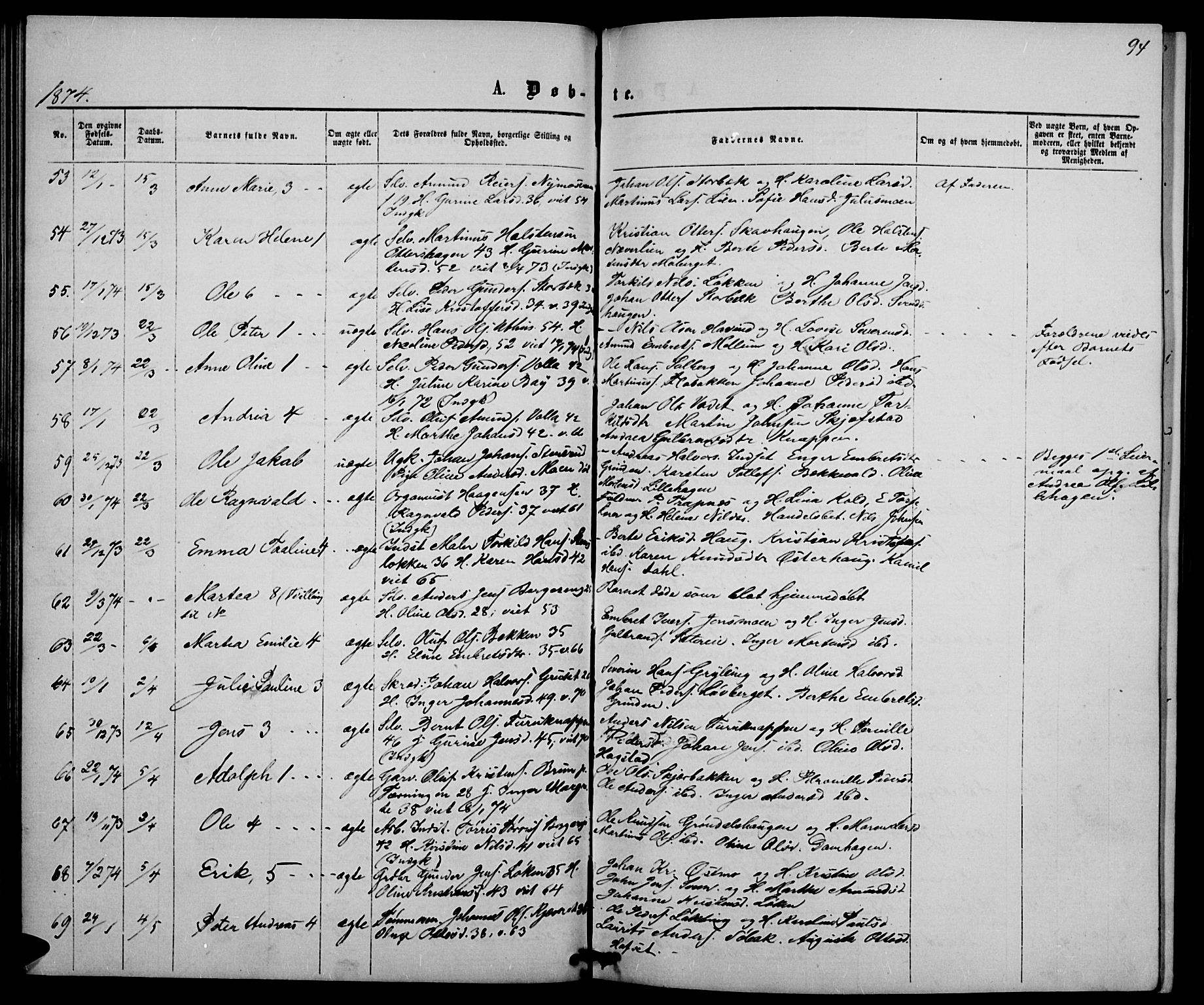 Elverum prestekontor, AV/SAH-PREST-044/H/Ha/Hab/L0004: Parish register (copy) no. 4, 1866-1874, p. 94