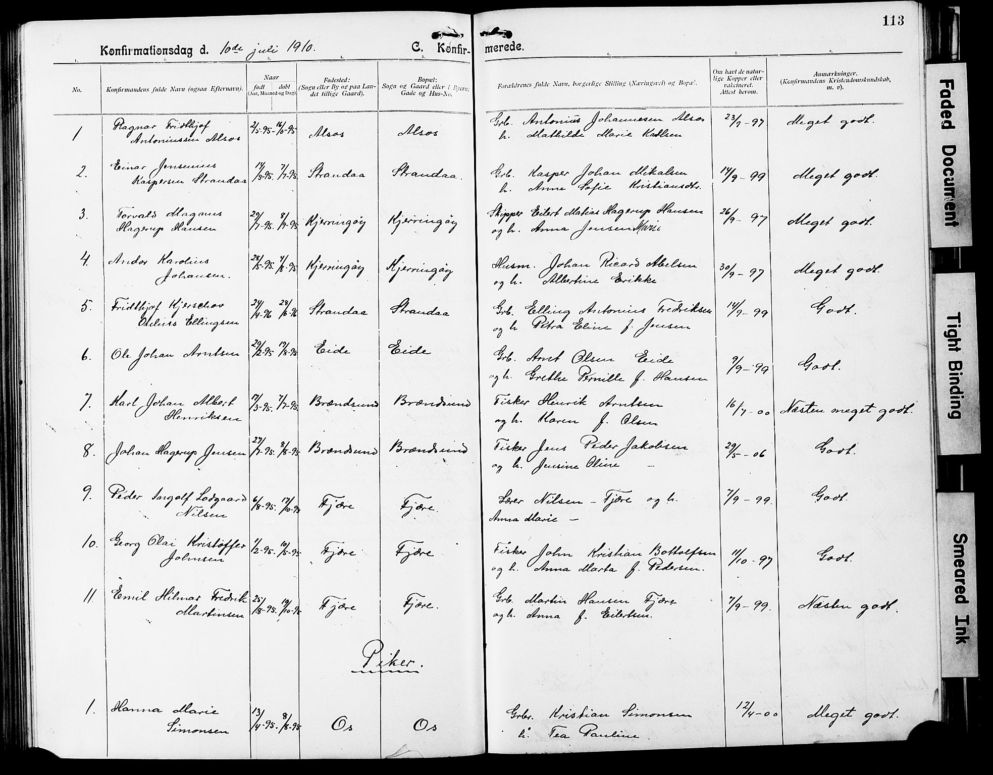 Ministerialprotokoller, klokkerbøker og fødselsregistre - Nordland, AV/SAT-A-1459/803/L0077: Parish register (copy) no. 803C04, 1897-1930, p. 113