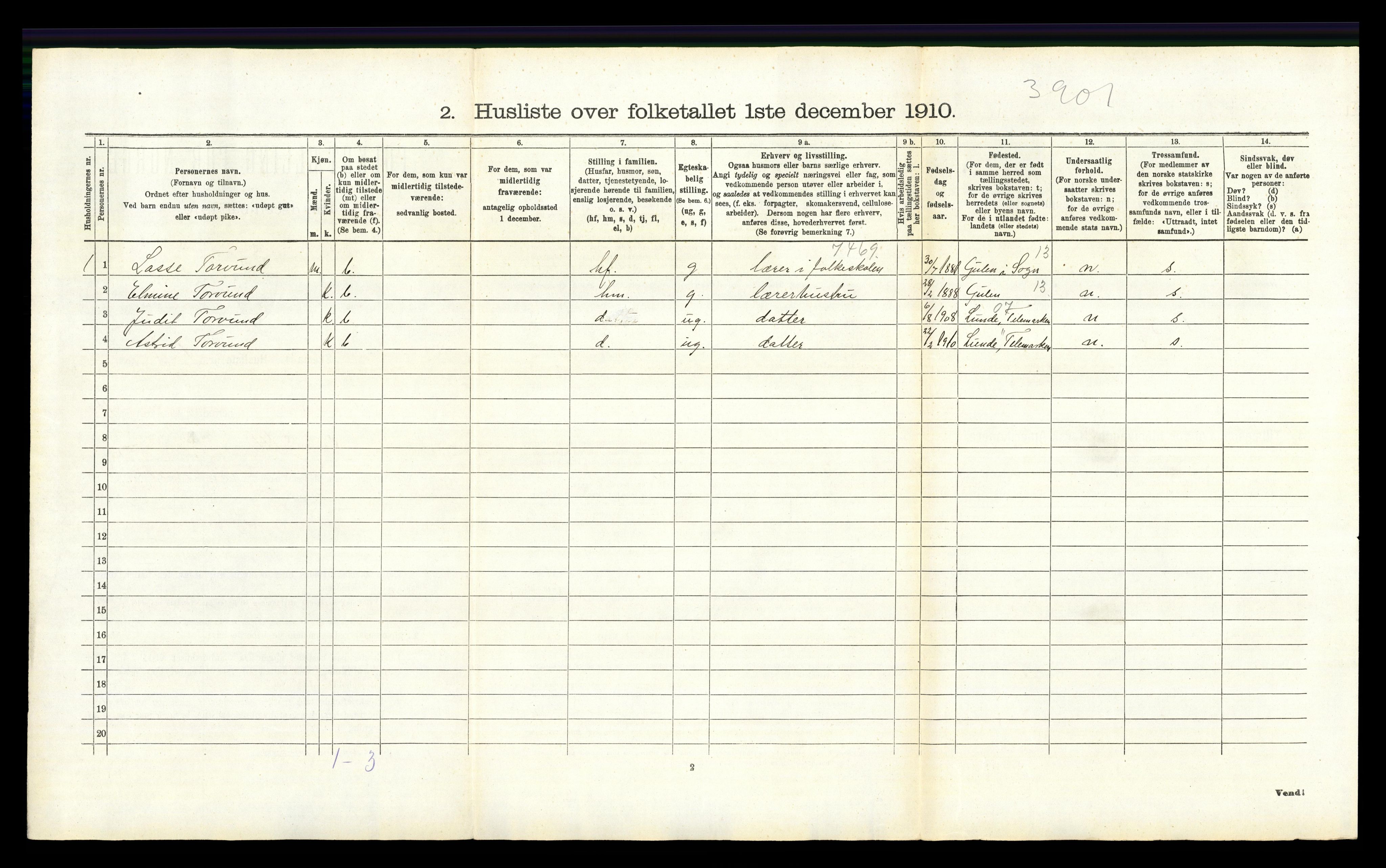 RA, 1910 census for Grue, 1910, p. 1446