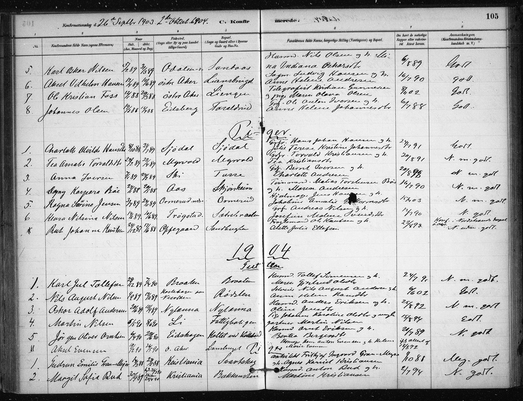 Nesodden prestekontor Kirkebøker, SAO/A-10013/F/Fb/L0001: Parish register (official) no. II 1, 1880-1915, p. 105