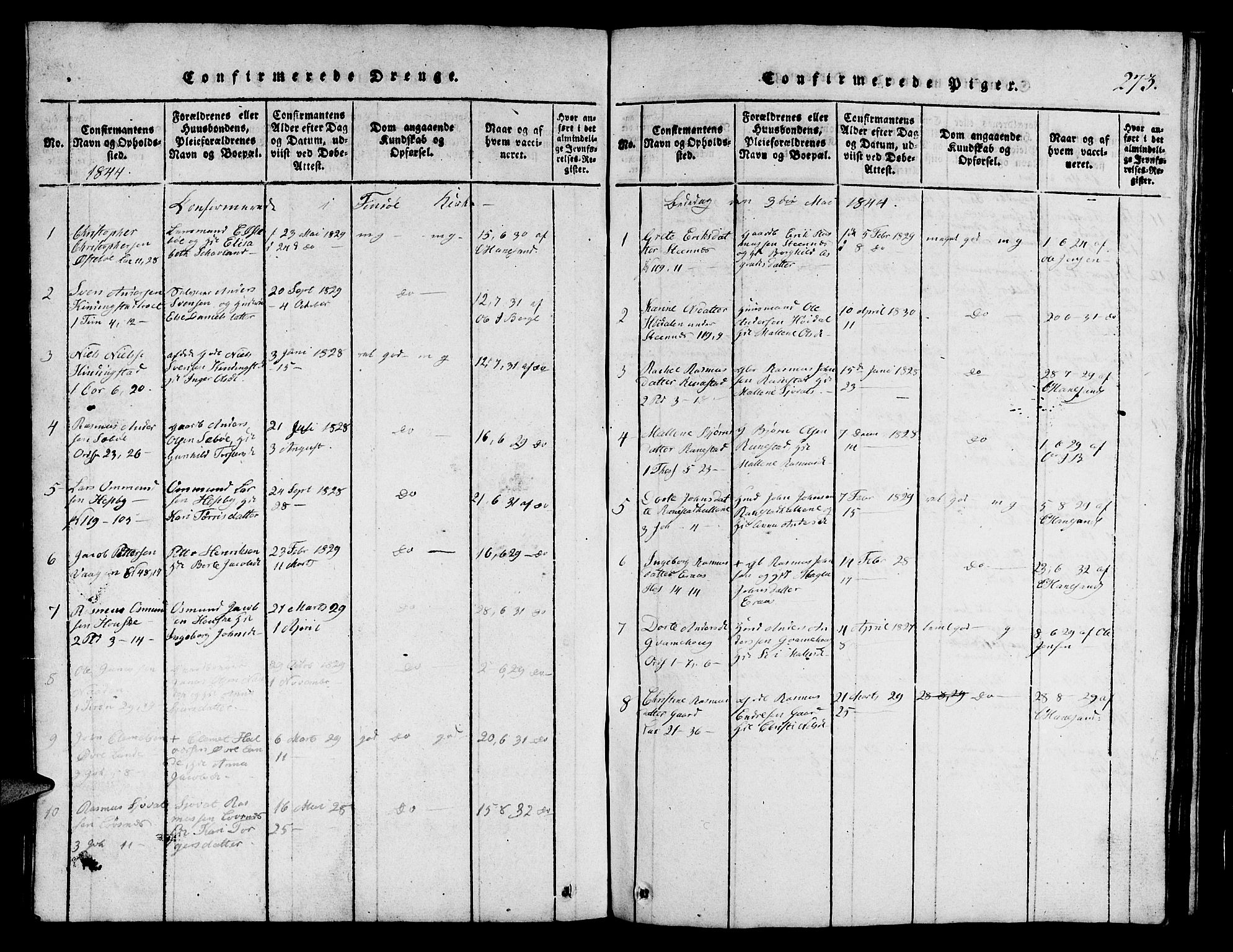 Finnøy sokneprestkontor, SAST/A-101825/H/Ha/Hab/L0001: Parish register (copy) no. B 1, 1816-1856, p. 273