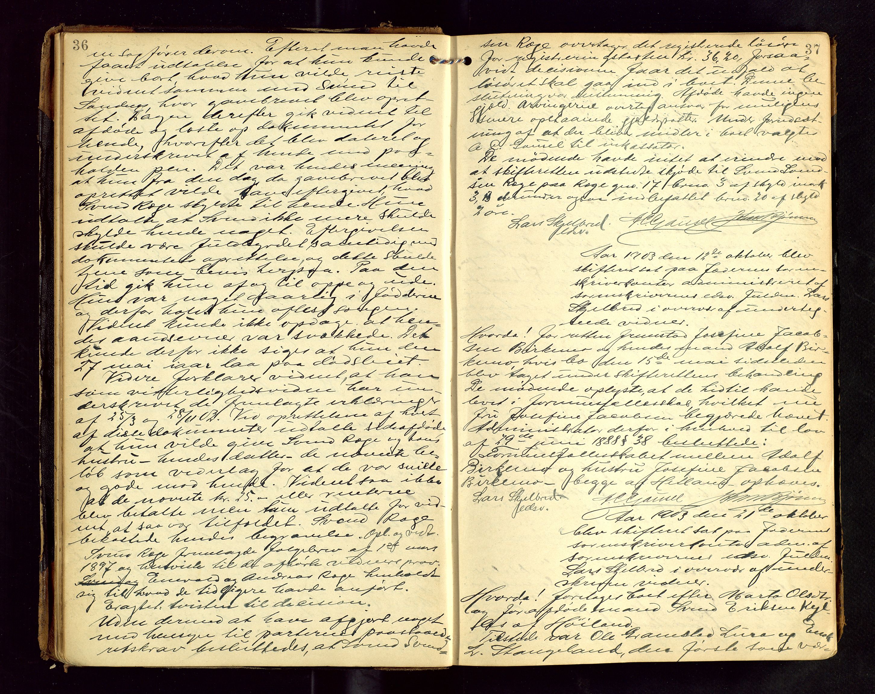 Jæren sorenskriveri, AV/SAST-A-100310/01/5/53/53BA/L0001: SKIFTEFORHANDLINGSPROTOKOLL, 1903-1908, p. 36-37