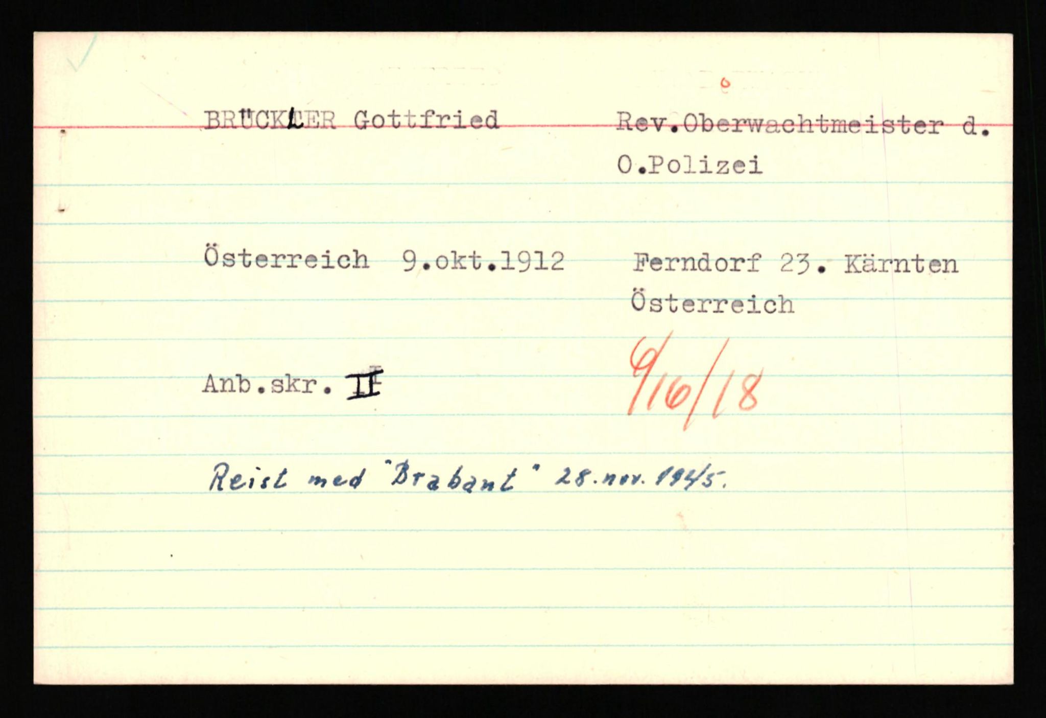 Forsvaret, Forsvarets overkommando II, AV/RA-RAFA-3915/D/Db/L0038: CI Questionaires. Tyske okkupasjonsstyrker i Norge. Østerrikere., 1945-1946, p. 114