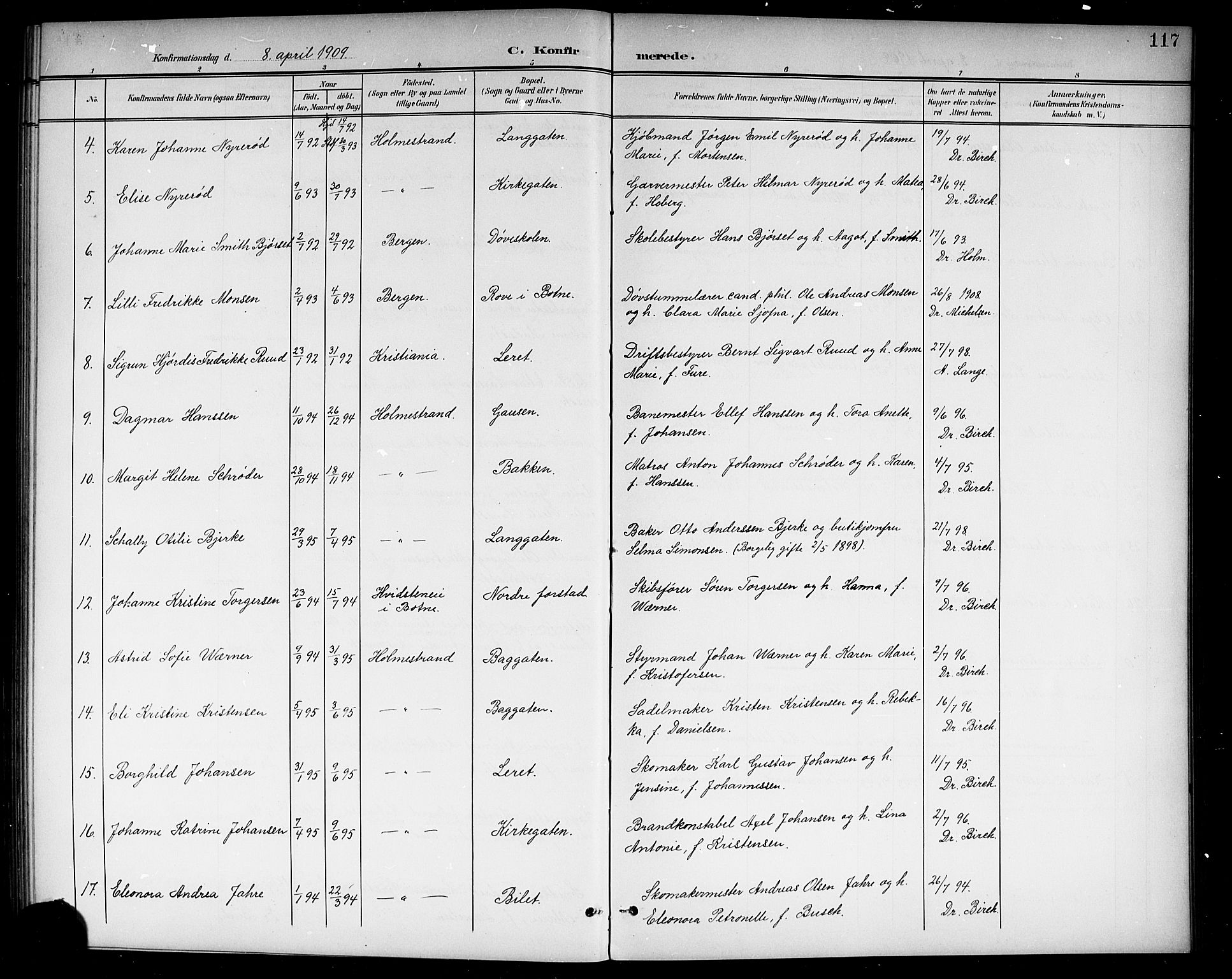 Holmestrand kirkebøker, AV/SAKO-A-346/G/Ga/L0006: Parish register (copy) no. 6, 1901-1923, p. 117