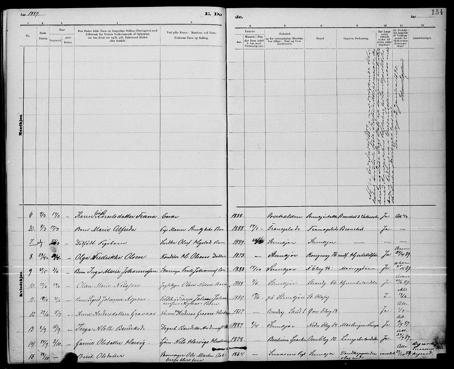 Ministerialprotokoller, klokkerbøker og fødselsregistre - Nord-Trøndelag, SAT/A-1458/739/L0374: Parish register (copy) no. 739C02, 1883-1898, p. 154