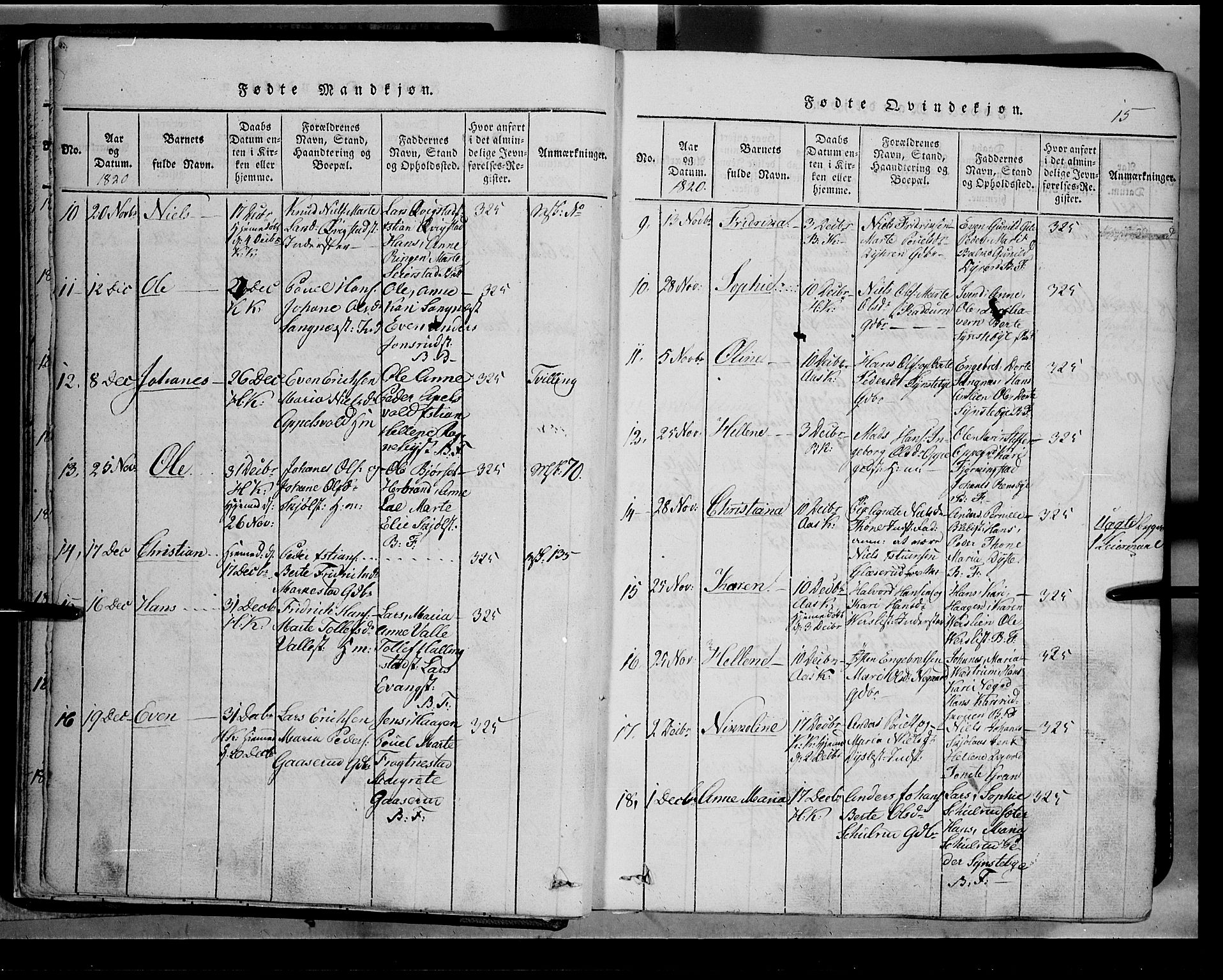 Toten prestekontor, SAH/PREST-102/H/Ha/Hab/L0002: Parish register (copy) no. 2, 1820-1827, p. 15