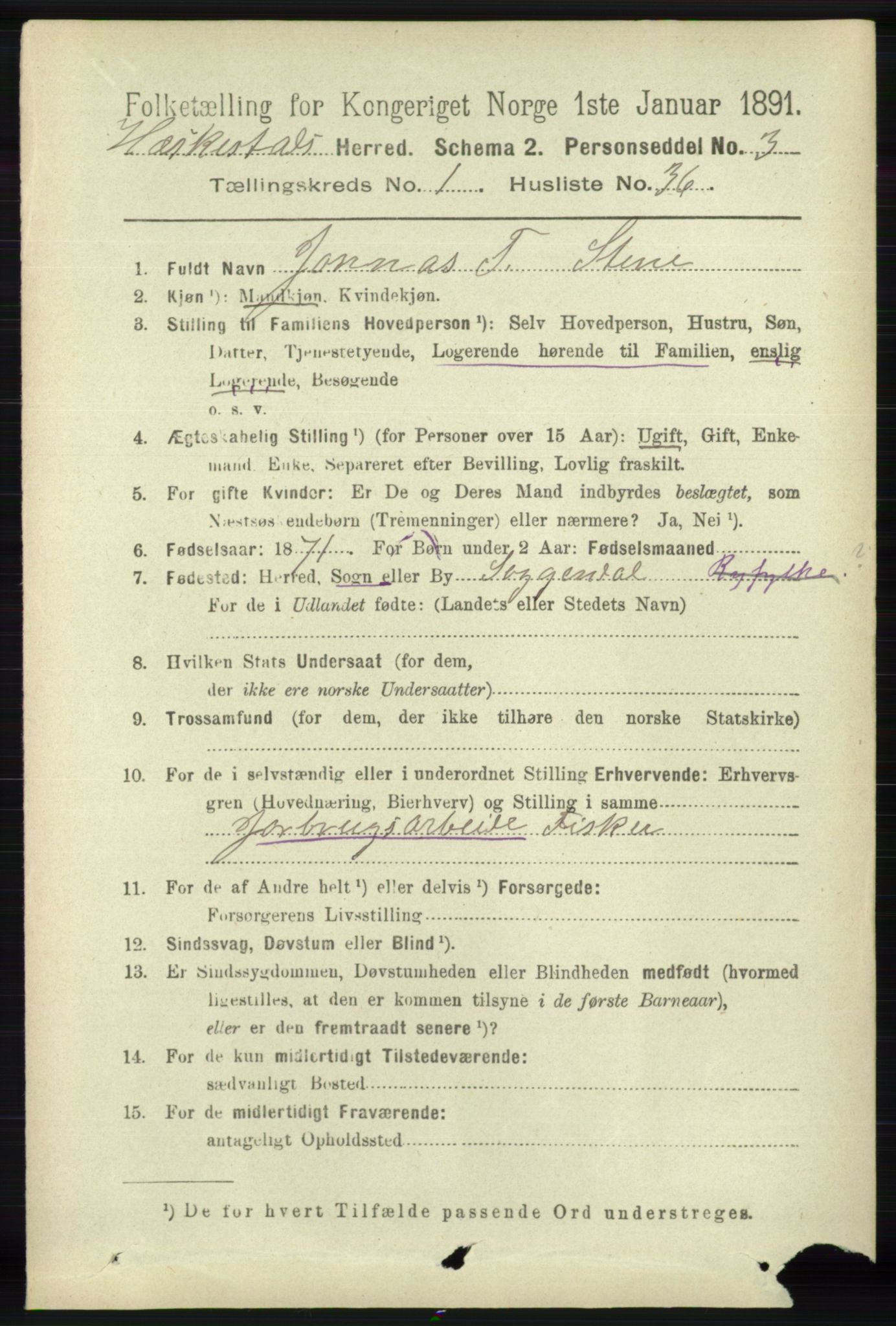 RA, 1891 census for 1113 Heskestad, 1891, p. 243