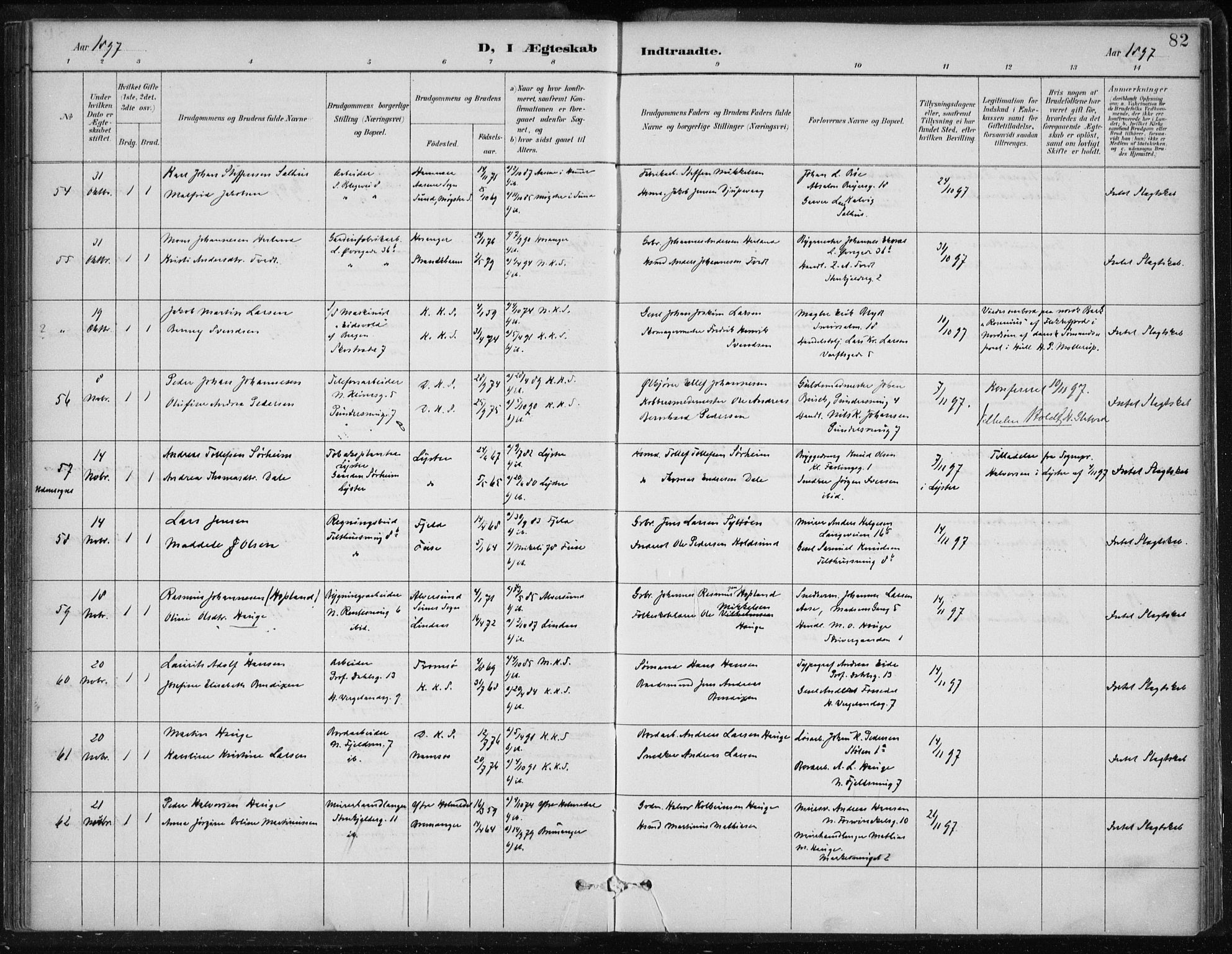 Korskirken sokneprestembete, AV/SAB-A-76101/H/Hab: Parish register (copy) no. D 3, 1887-1906, p. 82