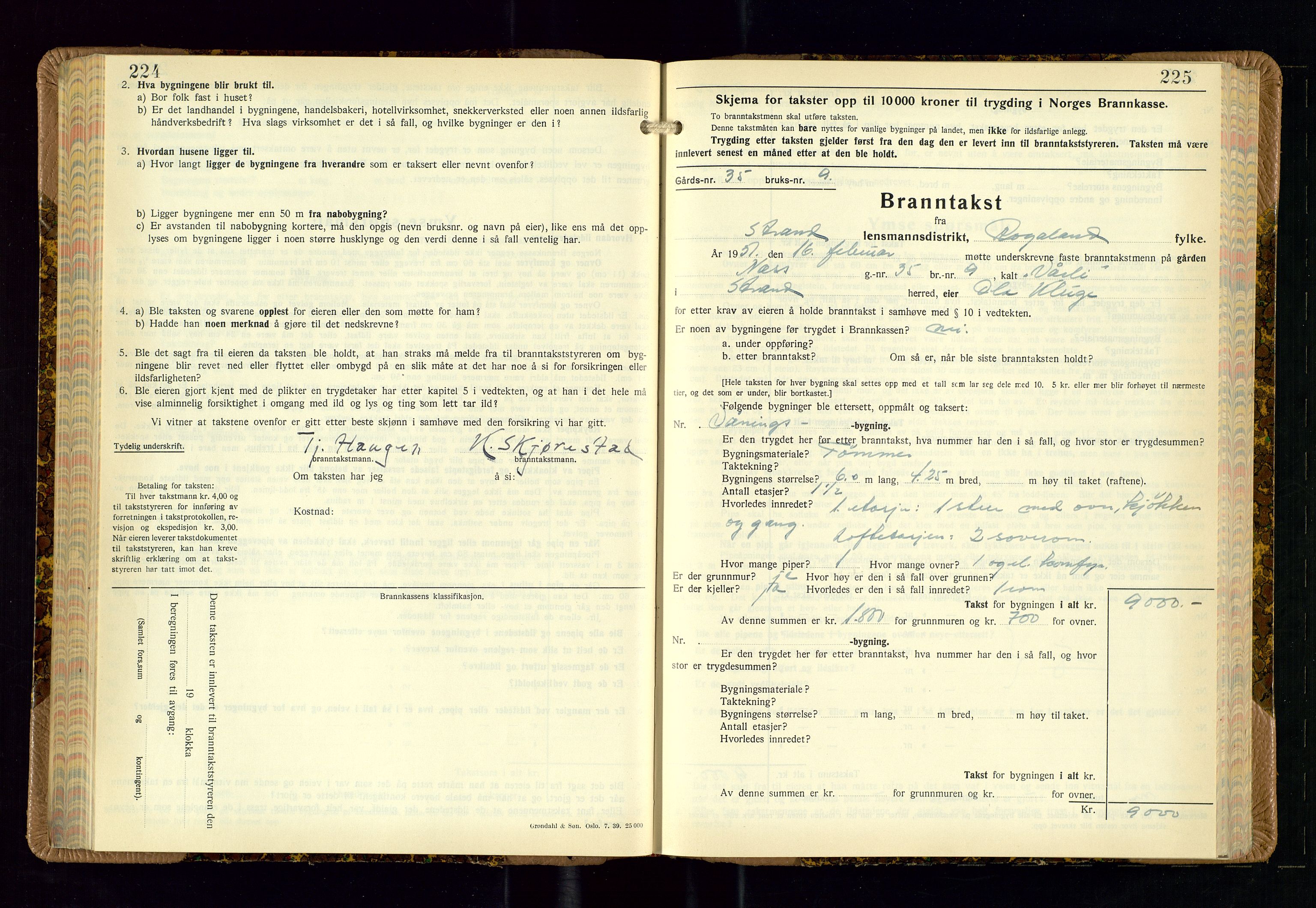 Strand og Forsand lensmannskontor, AV/SAST-A-100451/Gob/L0002: Branntakstprotokoll, 1942-1953, p. 224-225