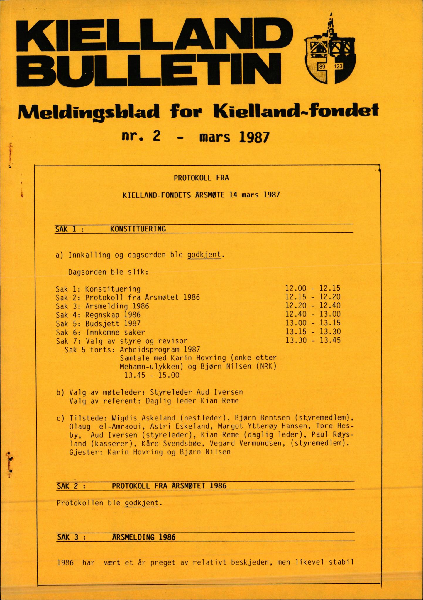 Pa 1660 - Kielland- fondet, AV/SAST-A-102242/X/Xa/L0001: Rapport til overlevende og etterlatte/ Kielland Bulletin, 1980-1998