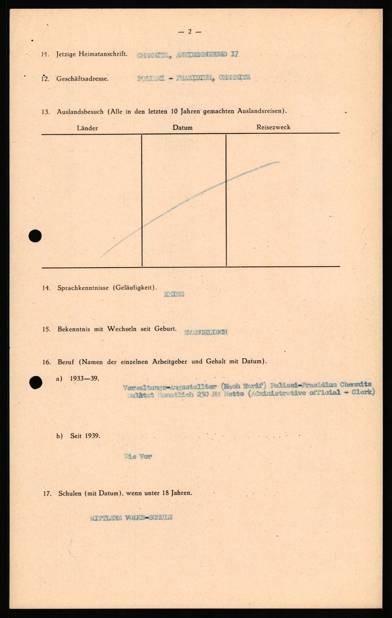 Forsvaret, Forsvarets overkommando II, AV/RA-RAFA-3915/D/Db/L0024: CI Questionaires. Tyske okkupasjonsstyrker i Norge. Tyskere., 1945-1946, p. 11