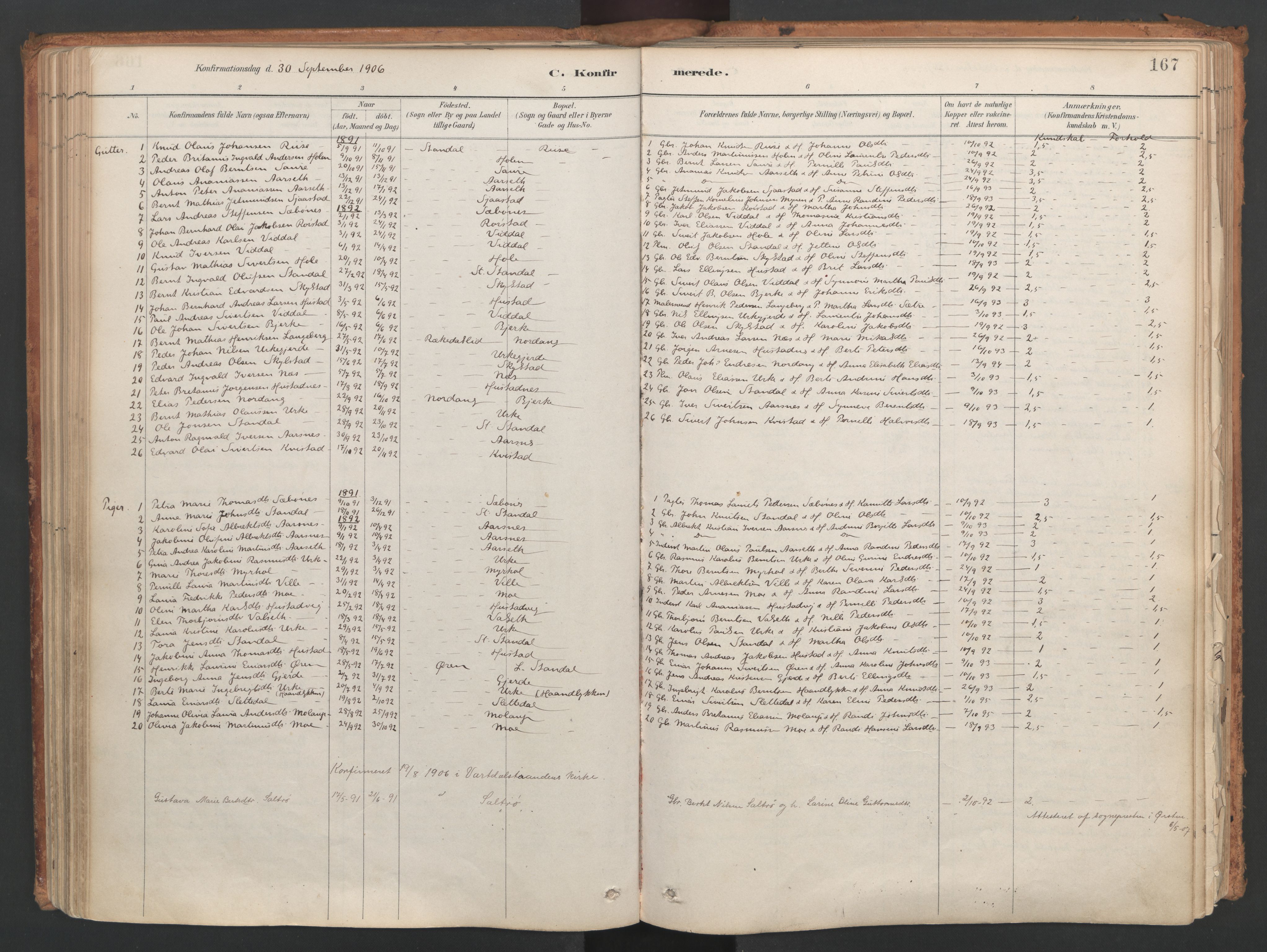 Ministerialprotokoller, klokkerbøker og fødselsregistre - Møre og Romsdal, SAT/A-1454/515/L0211: Parish register (official) no. 515A07, 1886-1910, p. 167