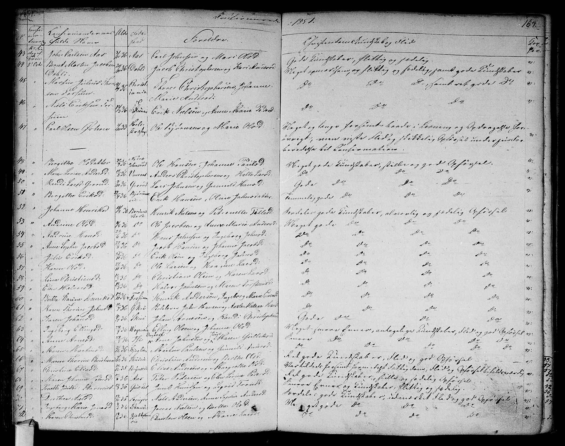 Asker prestekontor Kirkebøker, SAO/A-10256a/F/Fa/L0009: Parish register (official) no. I 9, 1825-1878, p. 167