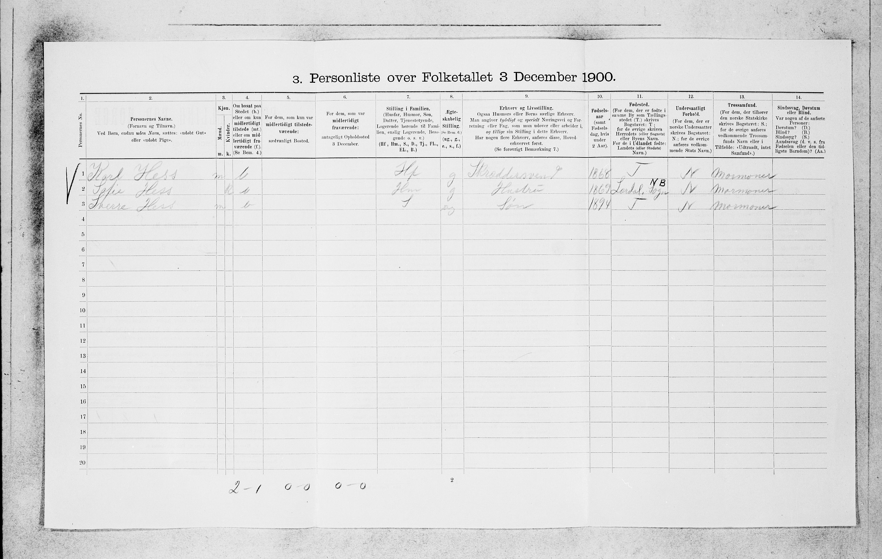 SAB, 1900 census for Bergen, 1900, p. 9106