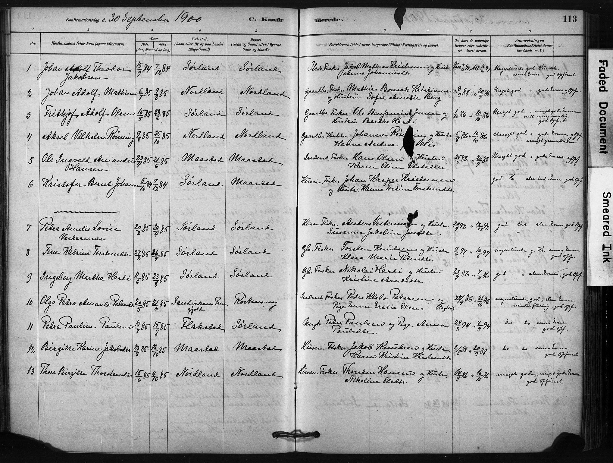 Ministerialprotokoller, klokkerbøker og fødselsregistre - Nordland, AV/SAT-A-1459/807/L0122: Parish register (official) no. 807A05, 1880-1902, p. 113