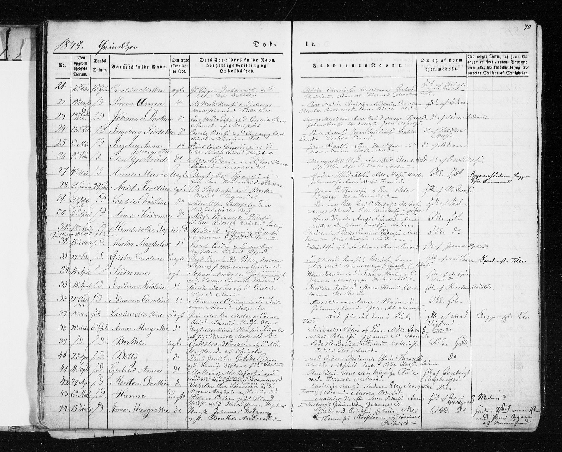 Tromsø sokneprestkontor/stiftsprosti/domprosti, SATØ/S-1343/G/Ga/L0009kirke: Parish register (official) no. 9, 1837-1847, p. 70