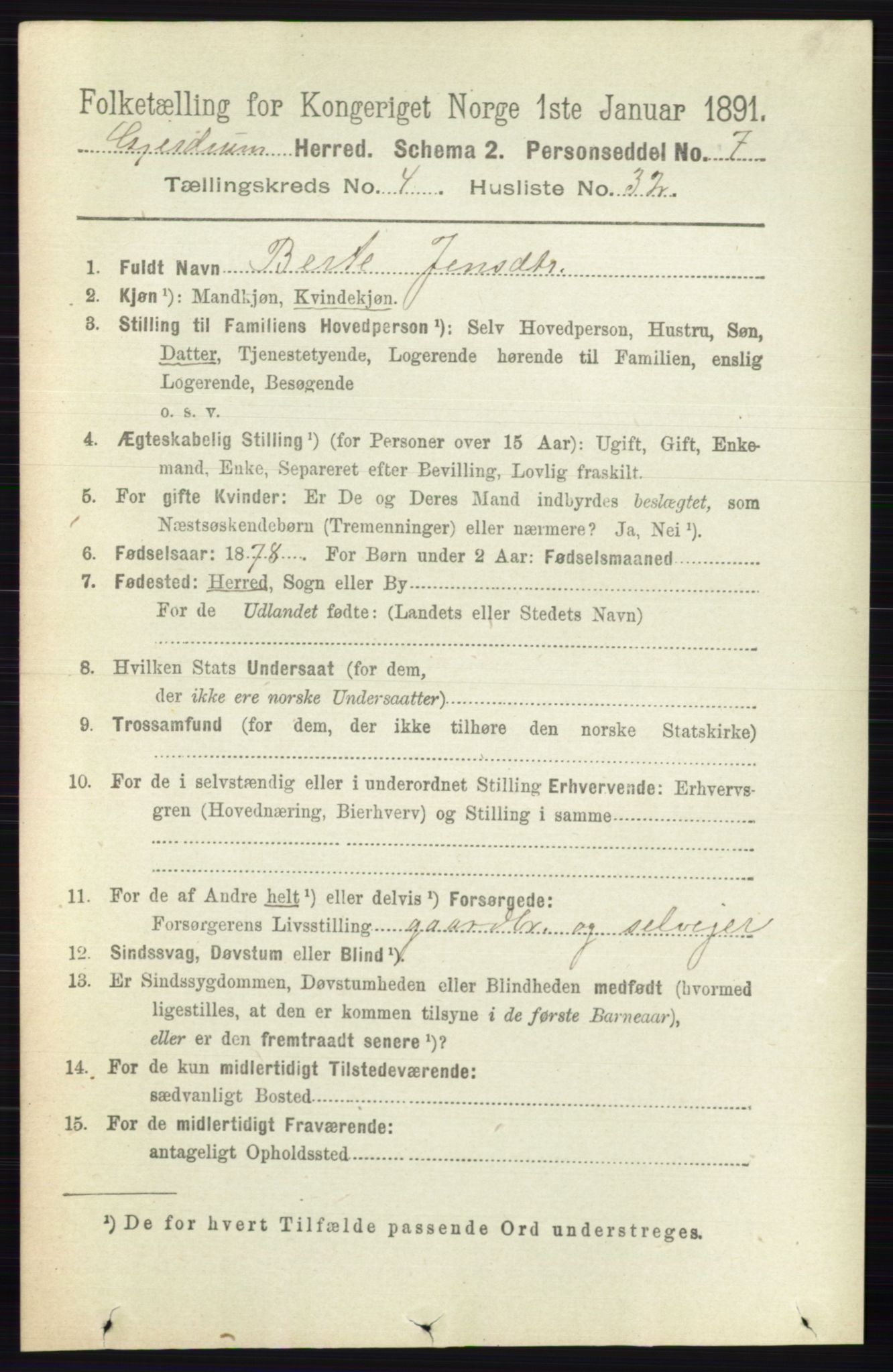 RA, 1891 census for 0234 Gjerdrum, 1891, p. 1988