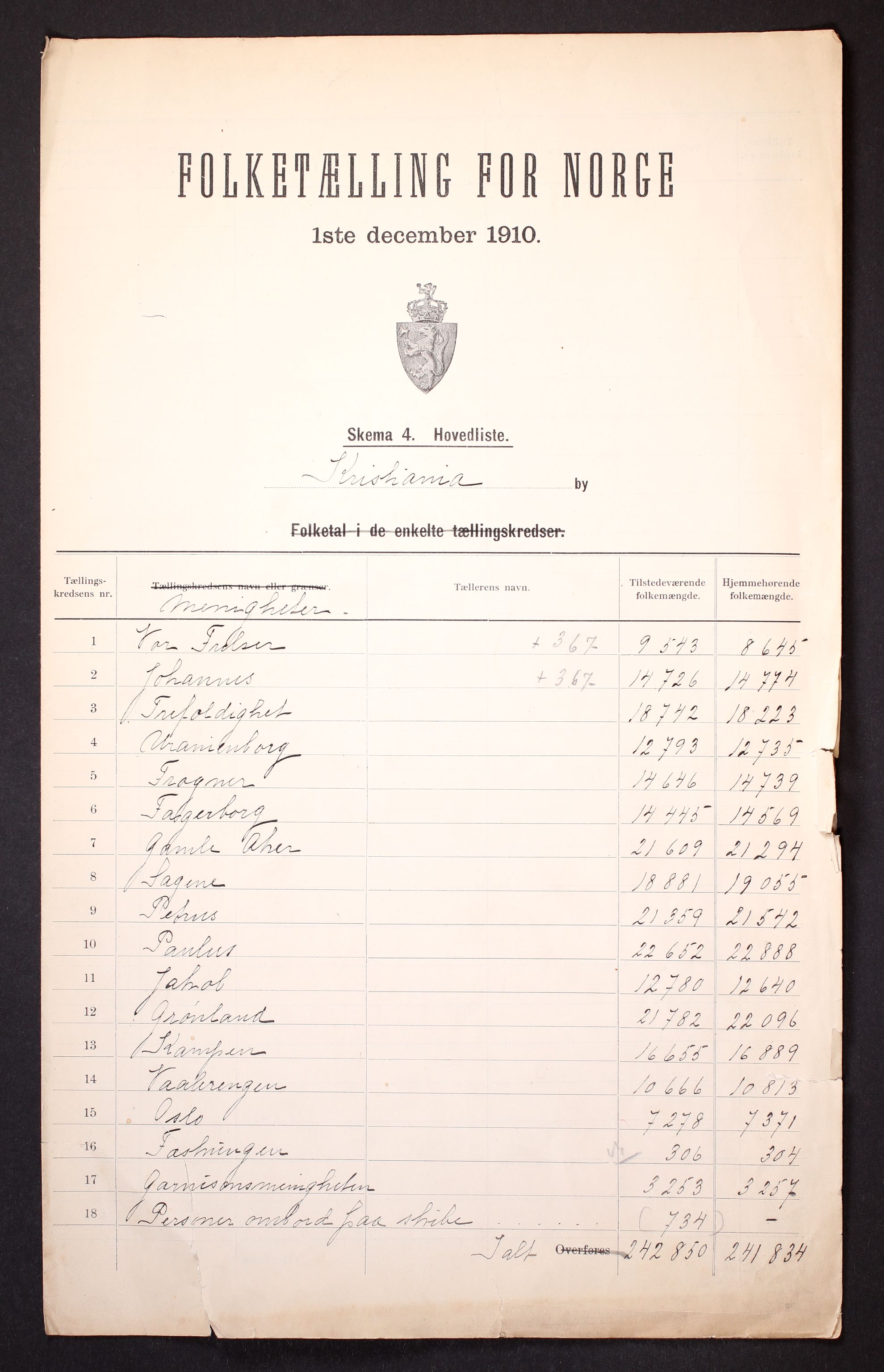RA, 1910 census for Kristiania, 1910, p. 199