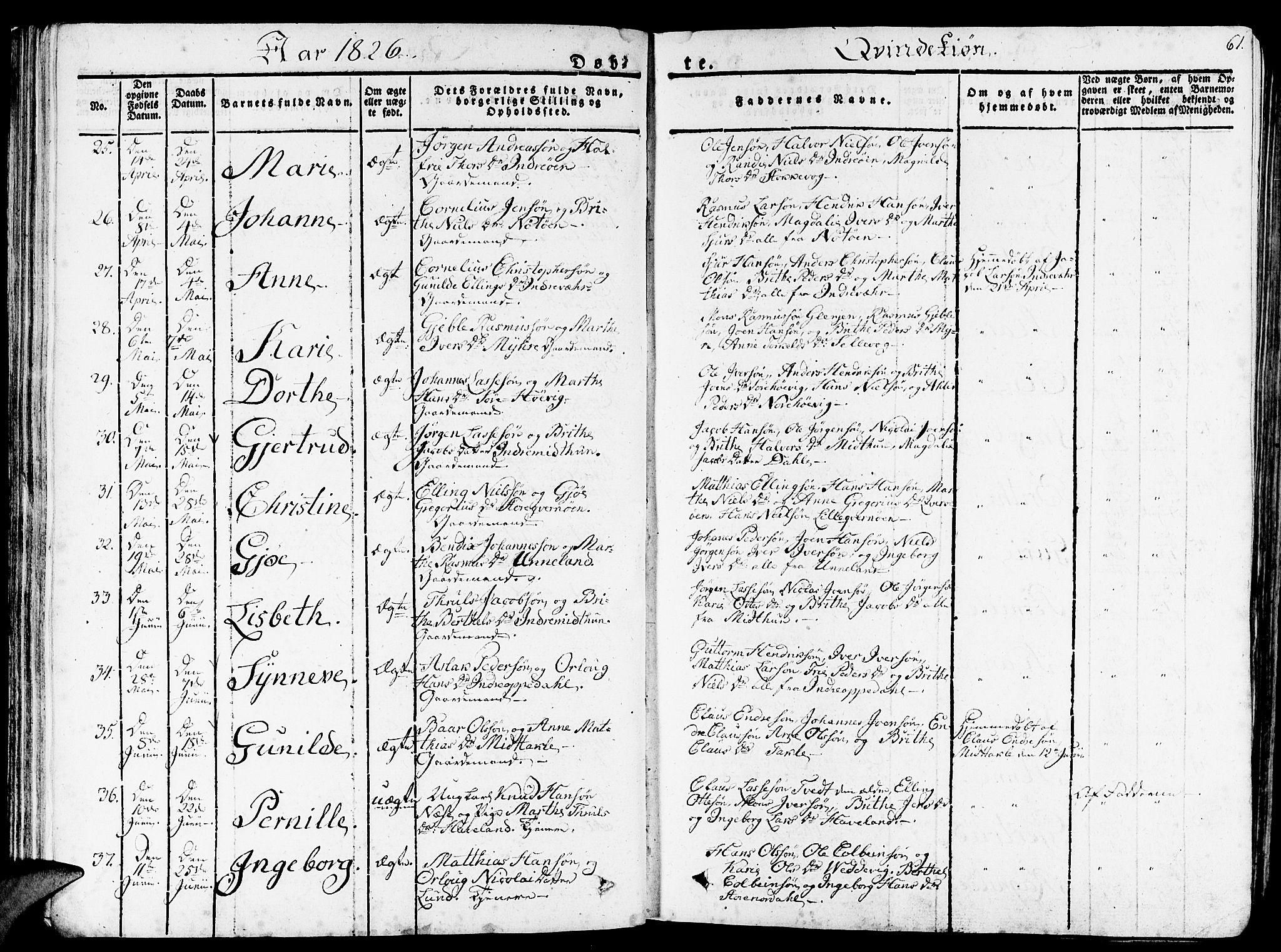 Gulen sokneprestembete, SAB/A-80201/H/Haa/Haaa/L0019: Parish register (official) no. A 19, 1826-1836, p. 61