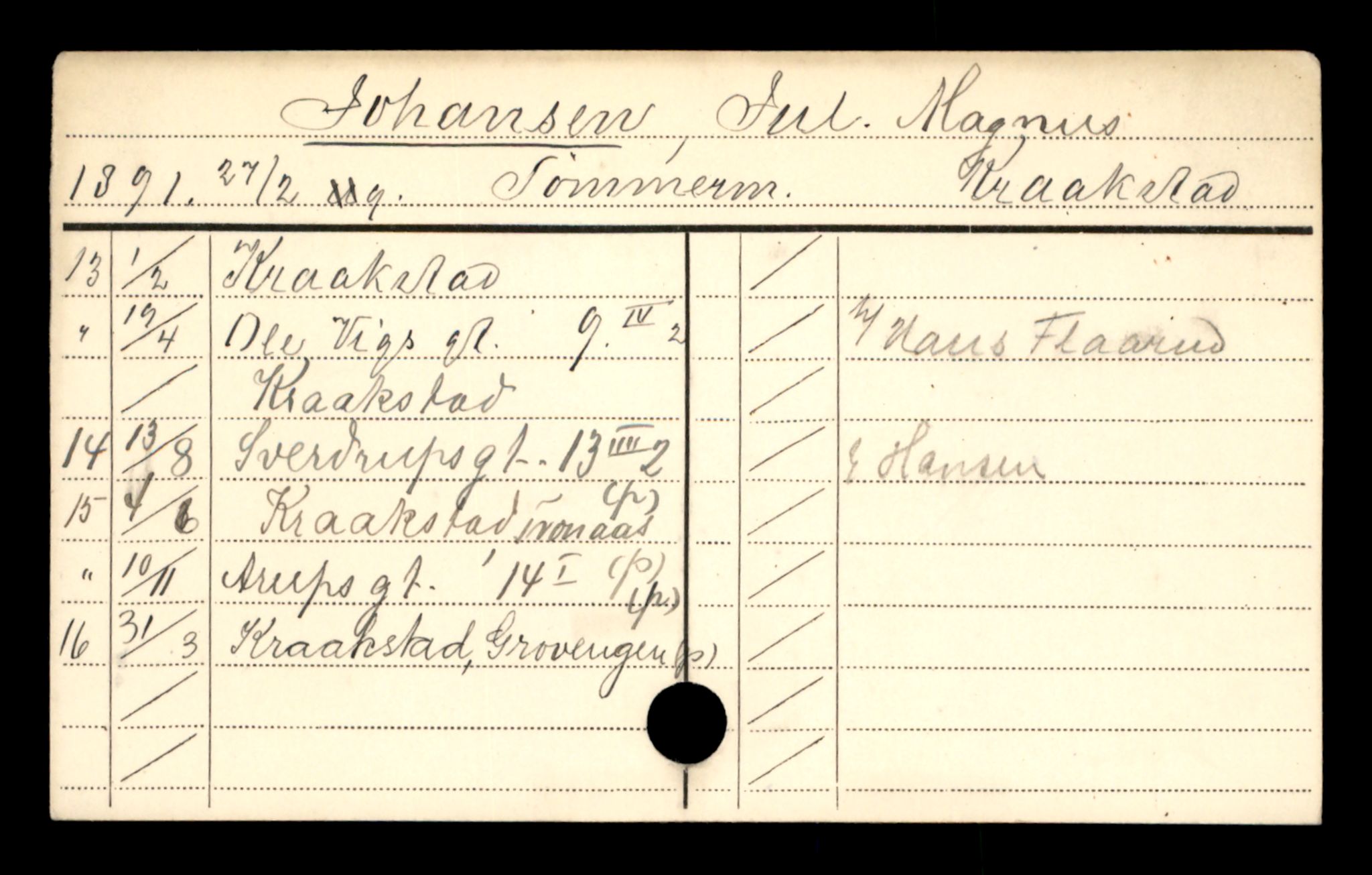 Oslo folkeregister, Registerkort, AV/SAO-A-11715/D/Da/L0043: Menn: Johansen Juul - Johansen Ola, 1906-1919