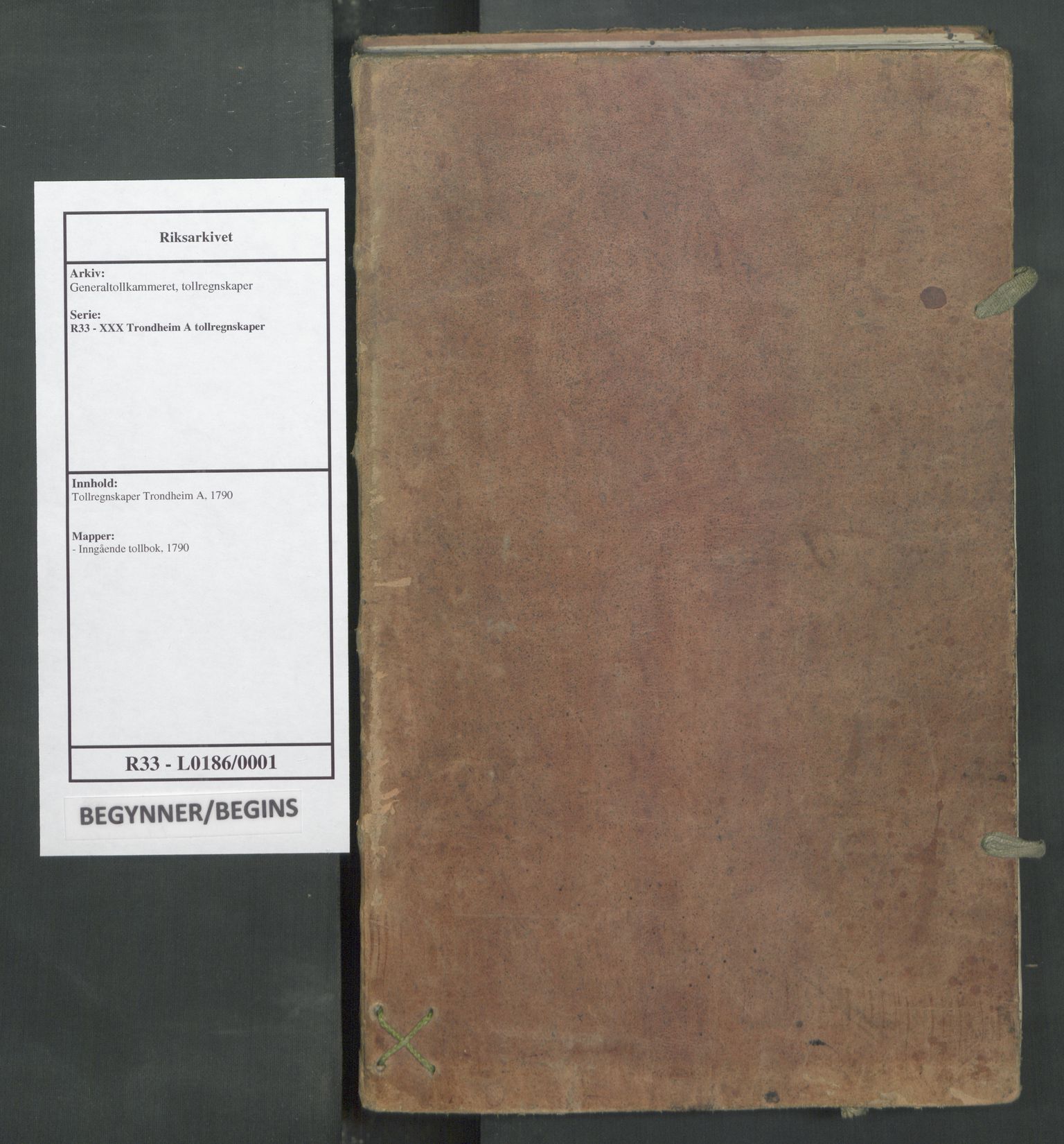 Generaltollkammeret, tollregnskaper, RA/EA-5490/R33/L0186/0001: Tollregnskaper Trondheim A / Inngående tollbok, 1790